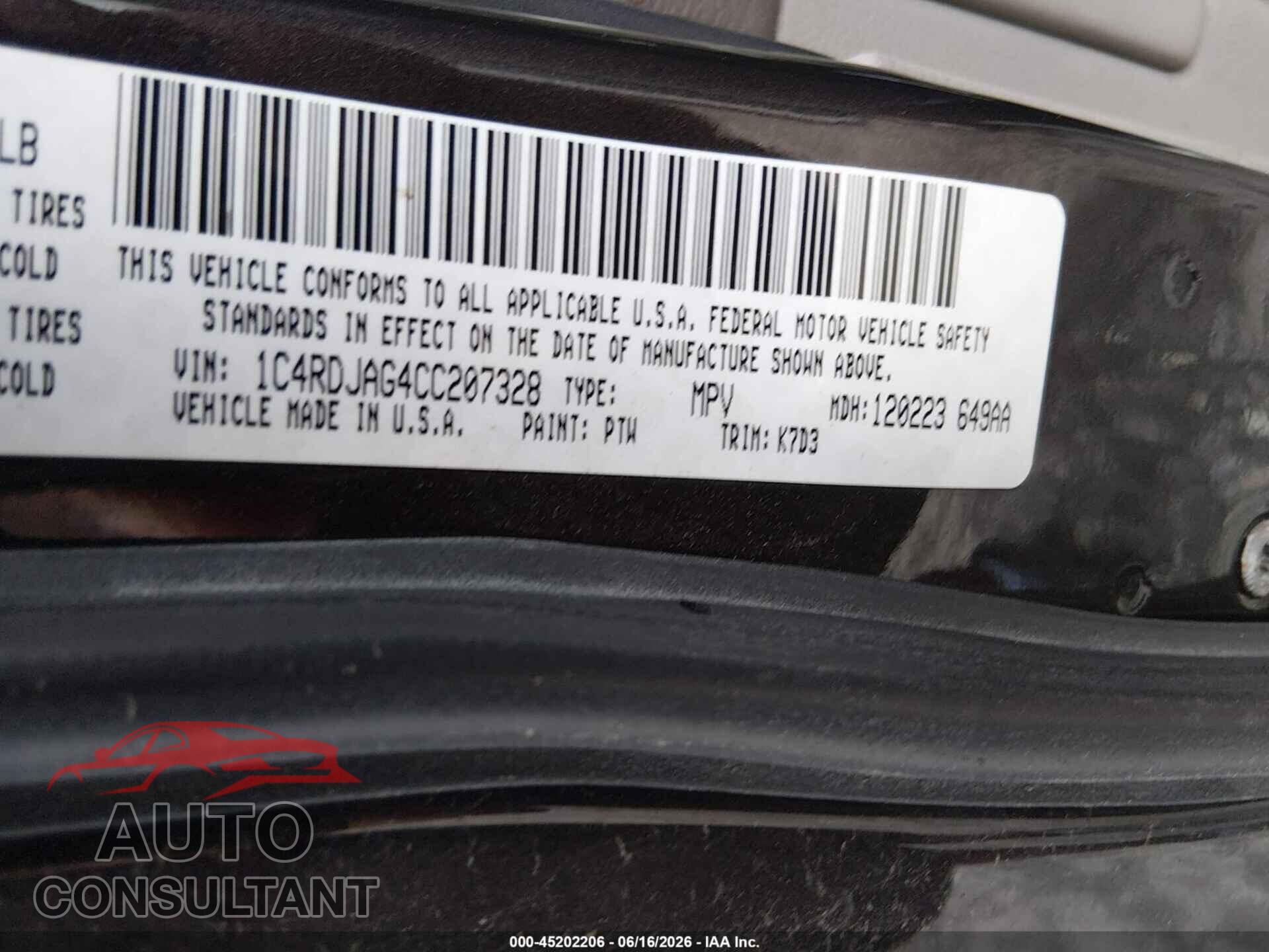 DODGE DURANGO 2012 - 1C4RDJAG4CC207328