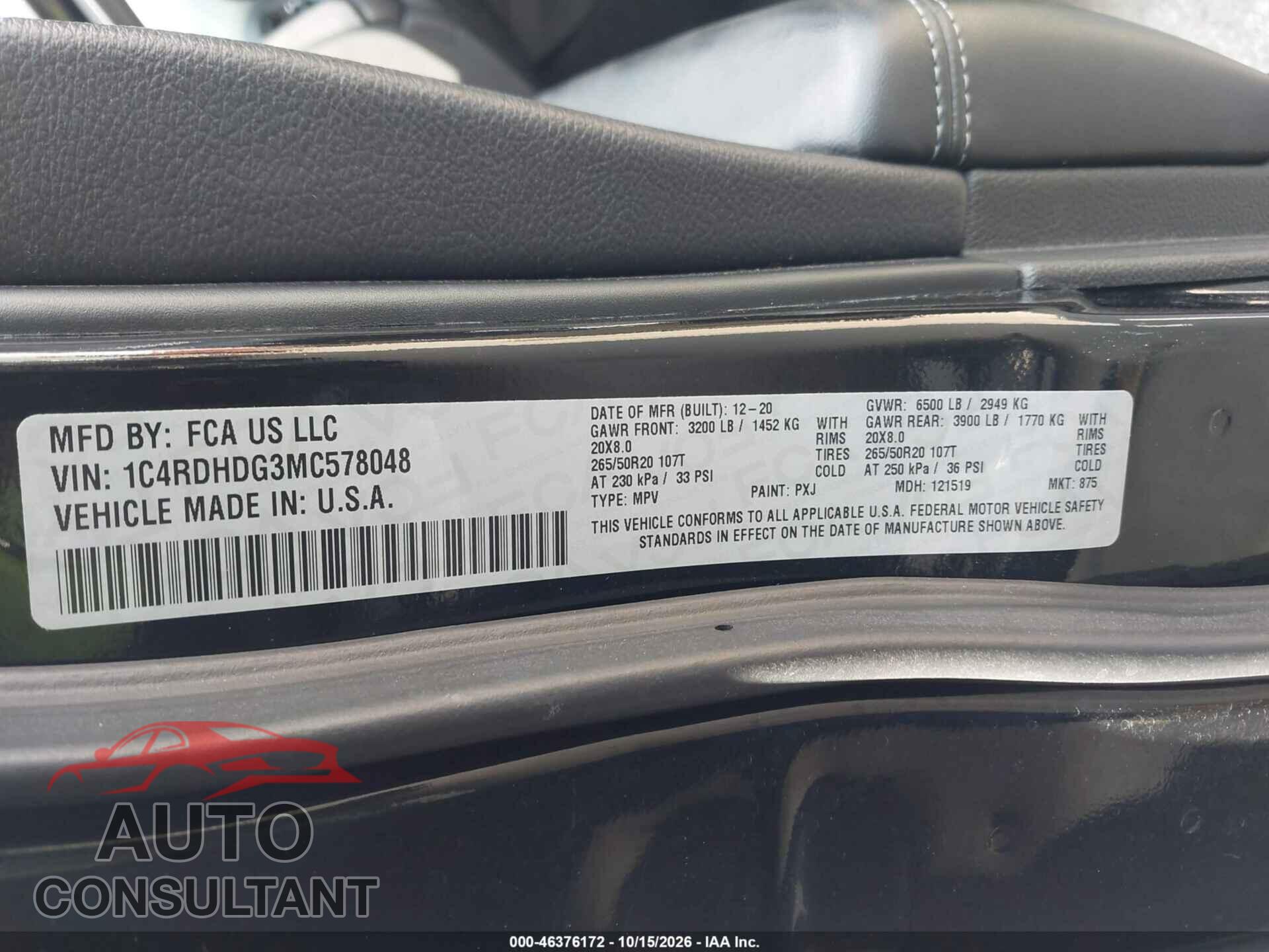 DODGE DURANGO 2021 - 1C4RDHDG3MC578048