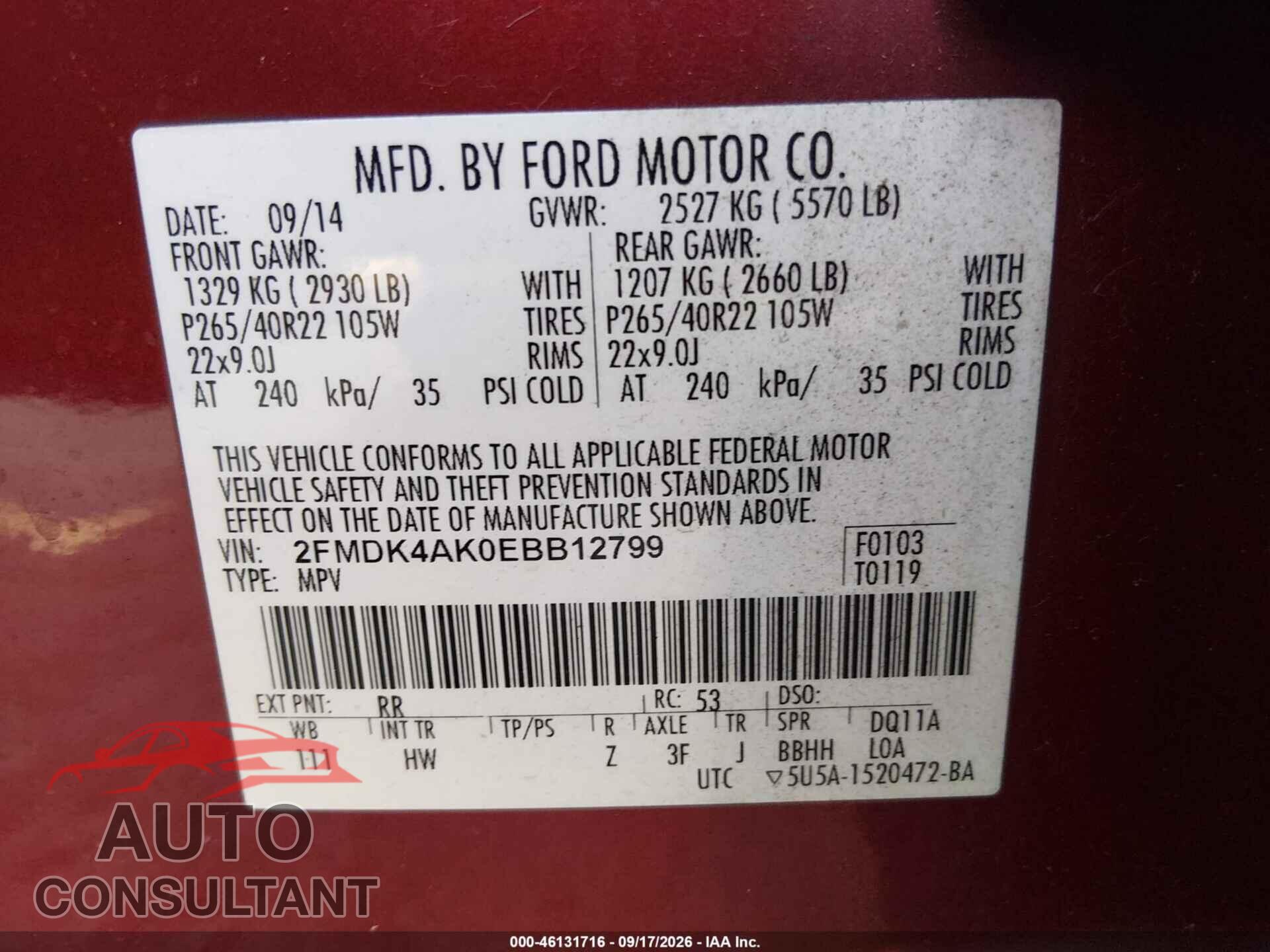 FORD EDGE 2014 - 2FMDK4AK0EBB12799