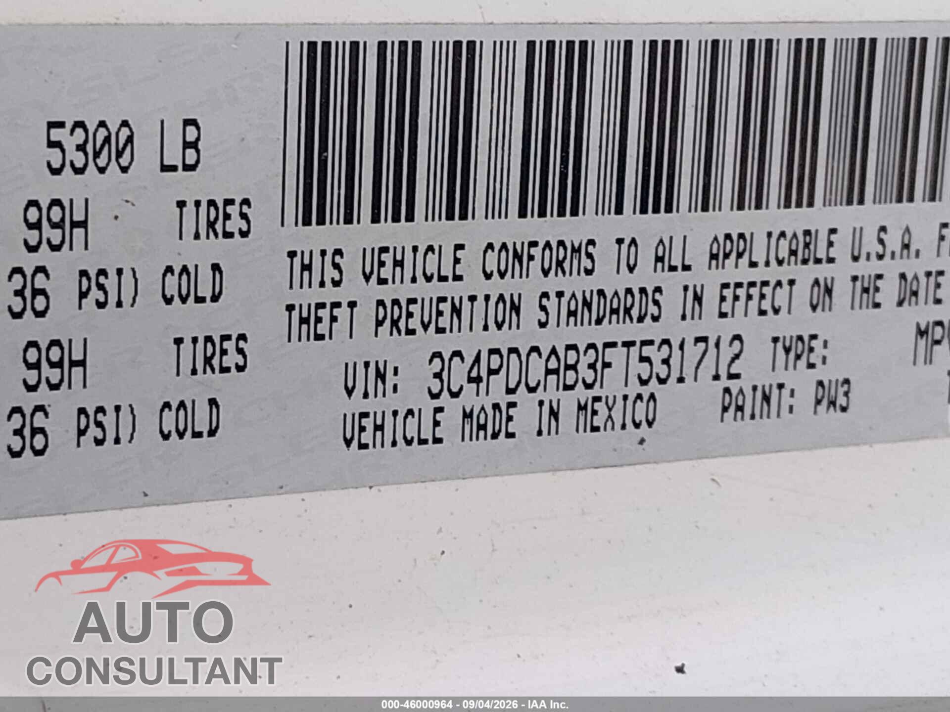 DODGE JOURNEY 2015 - 3C4PDCAB3FT531712