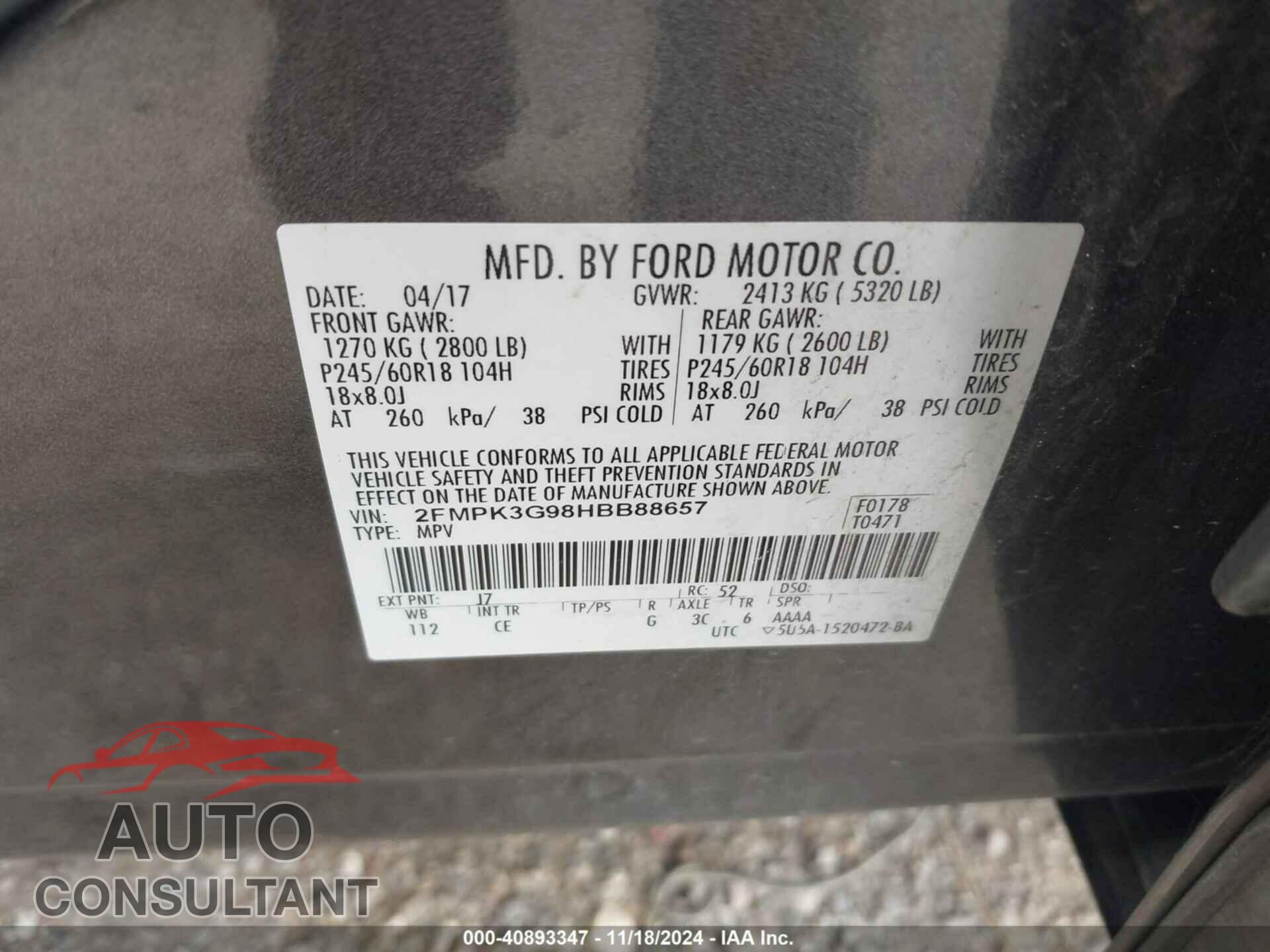 FORD EDGE 2017 - 2FMPK3G98HBB88657