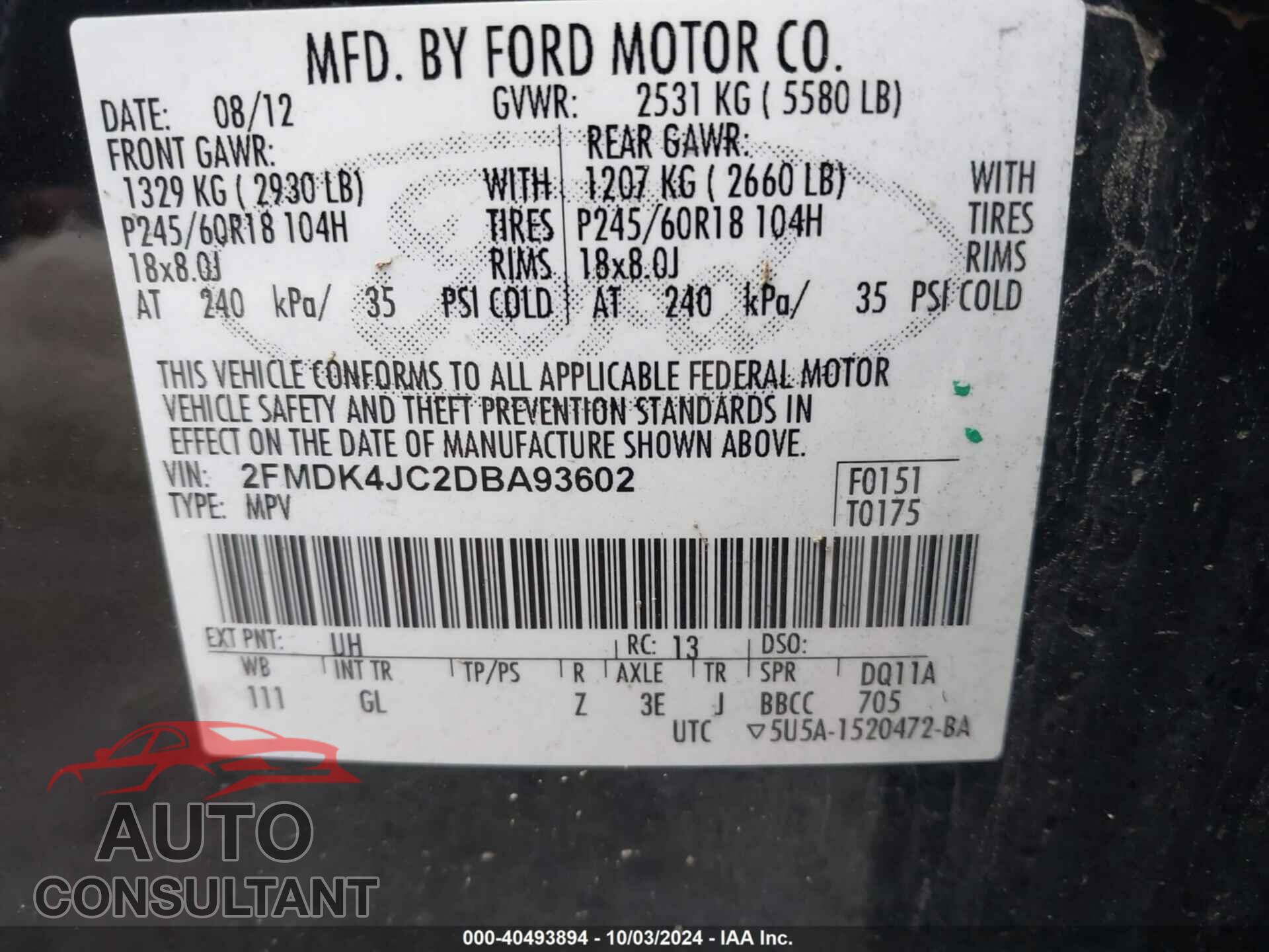 FORD EDGE 2013 - 2FMDK4JC2DBA93602