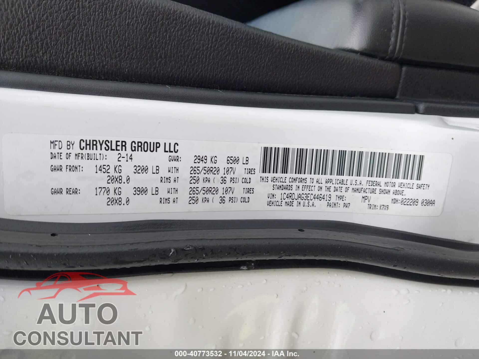 DODGE DURANGO 2014 - 1C4RDJAG3EC446419