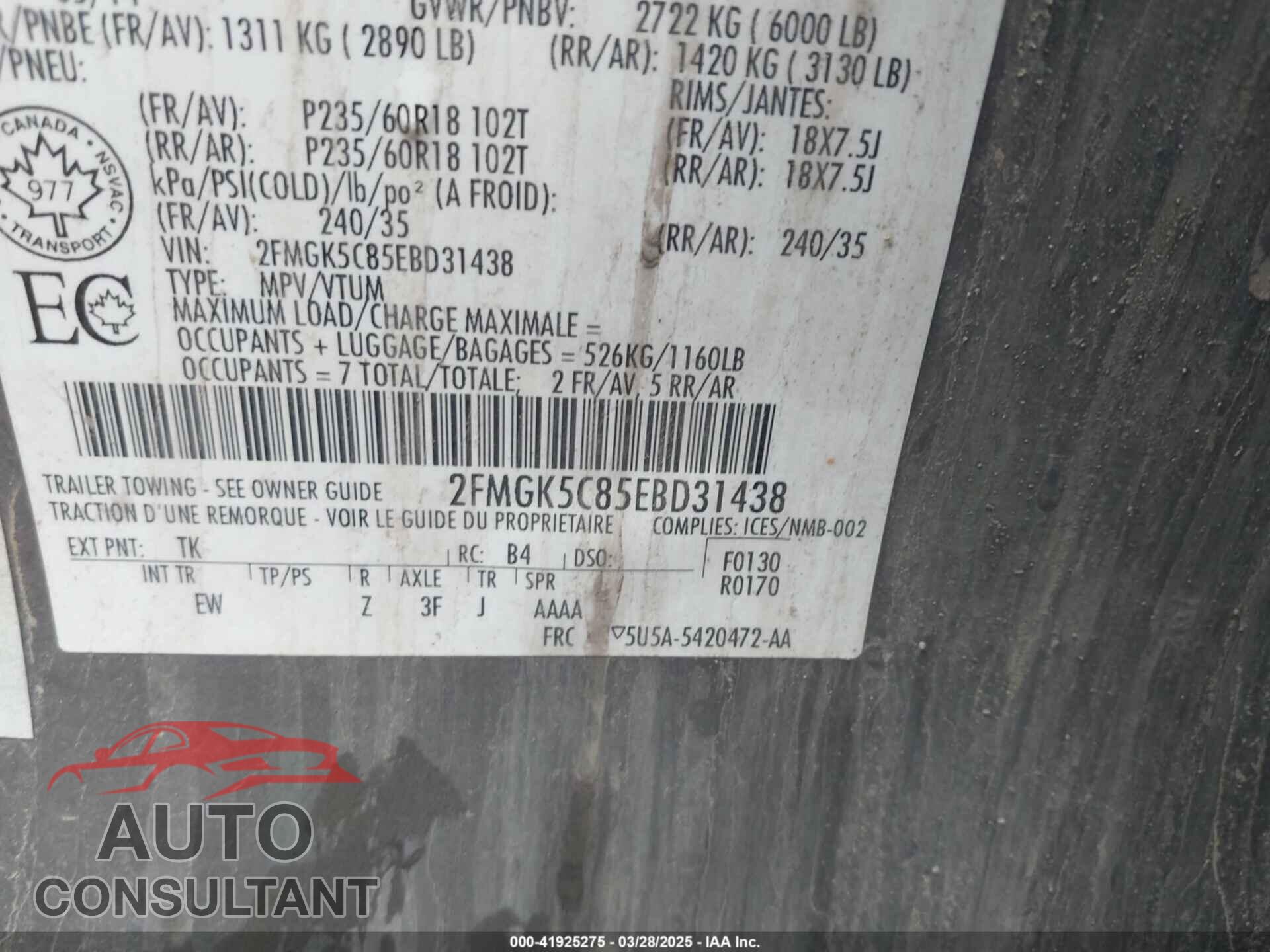 FORD FLEX 2014 - 2FMGK5C85EBD31438