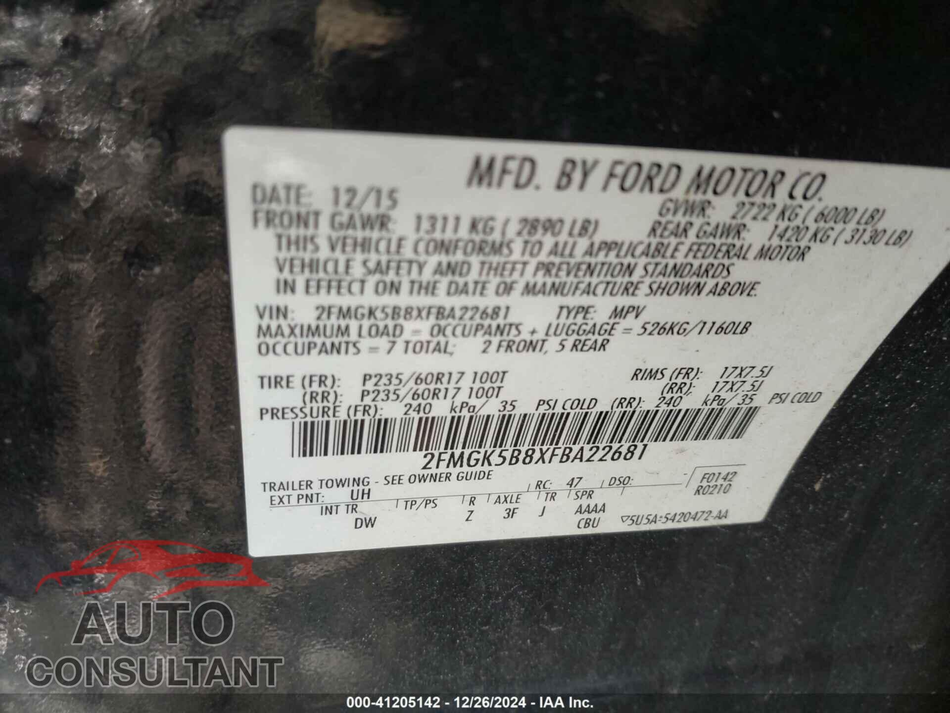 FORD FLEX 2015 - 2FMGK5B8XFBA22681