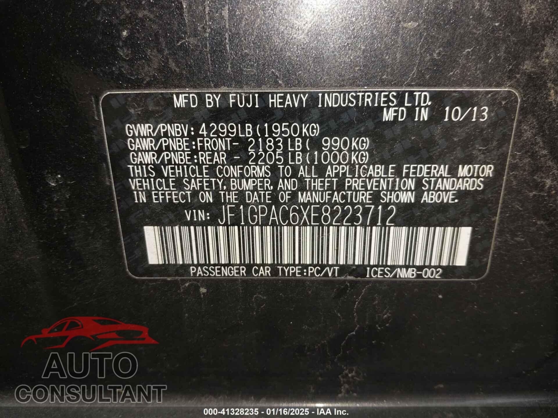 SUBARU IMPREZA 2014 - JF1GPAC6XE8223712