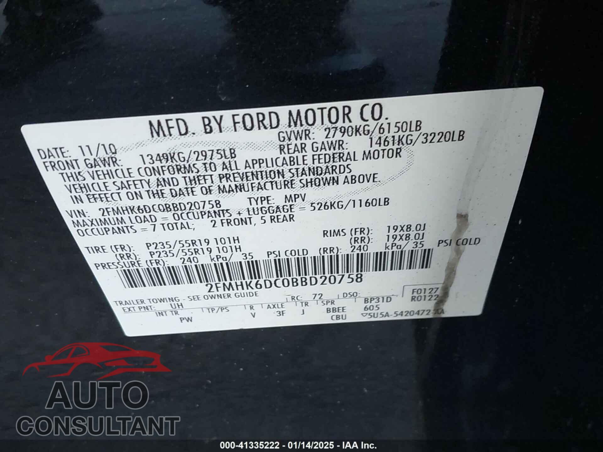 FORD FLEX 2011 - 2FMHK6DC0BBD20758