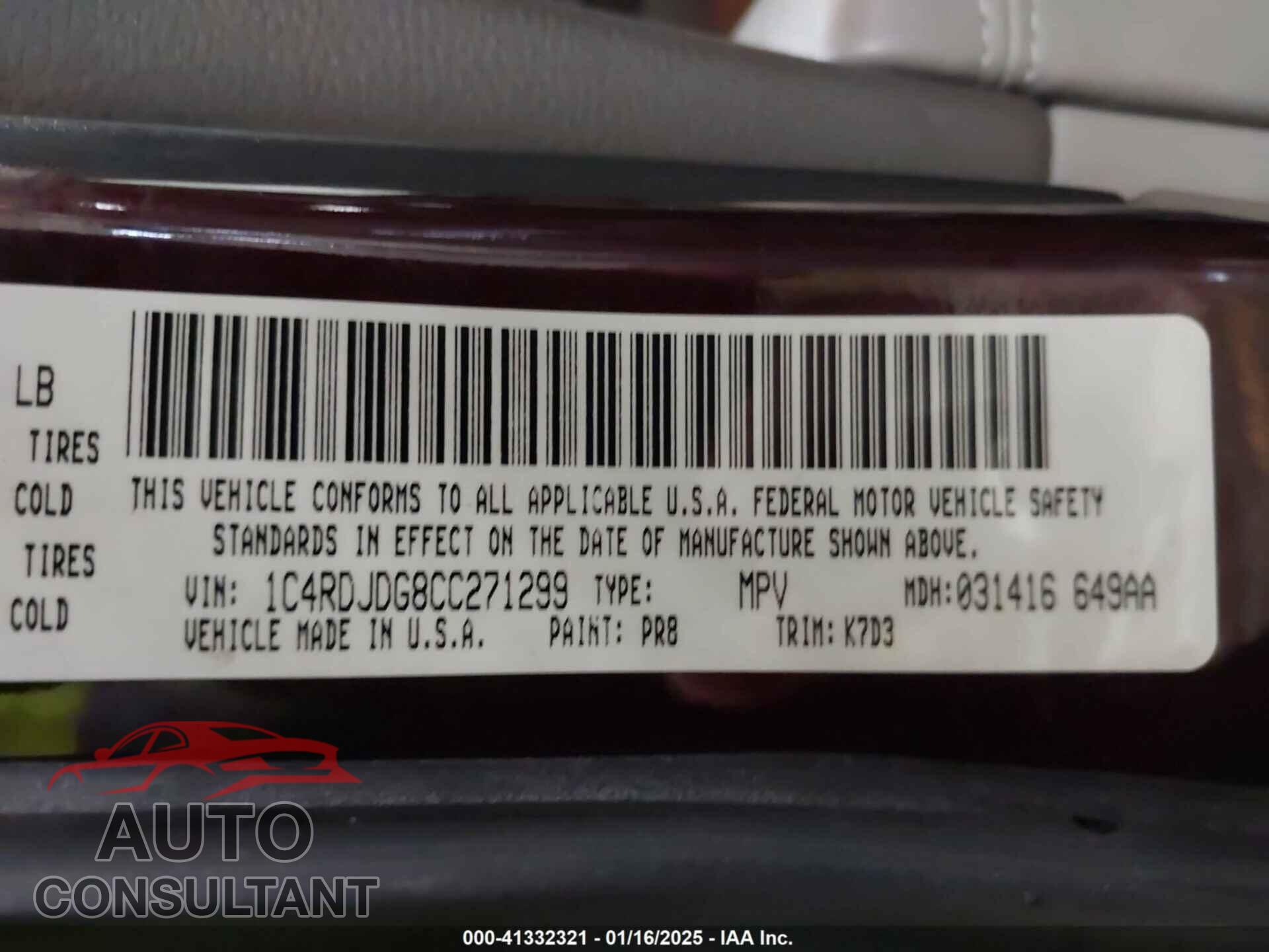 DODGE DURANGO 2012 - 1C4RDJDG8CC271299