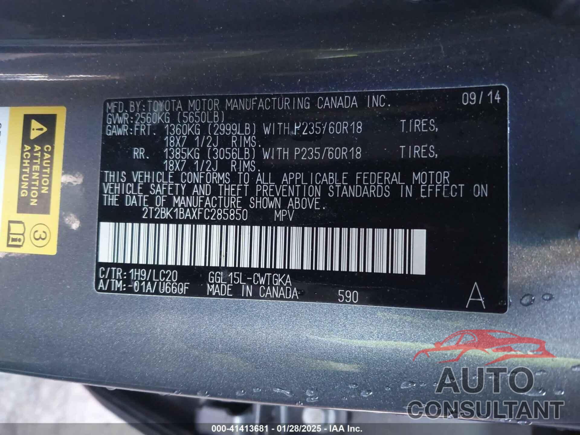 LEXUS RX 350 2015 - 2T2BK1BAXFC285850