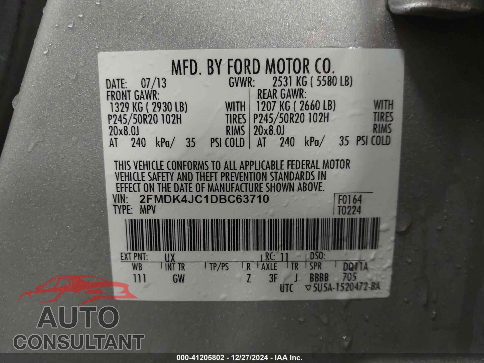 FORD EDGE 2013 - 2FMDK4JC1DBC63710