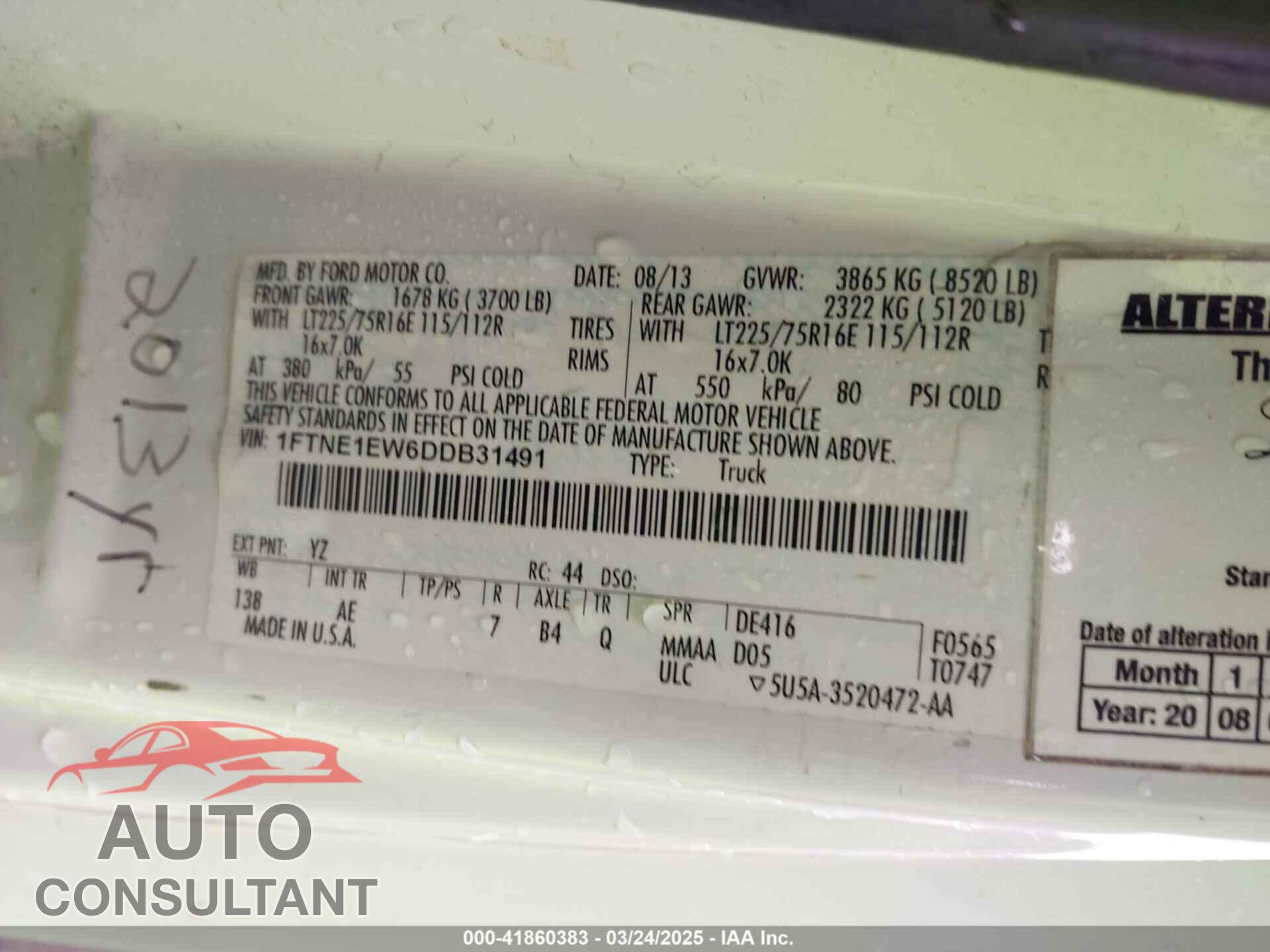FORD E-150 2013 - 1FTNE1EW6DDB31491