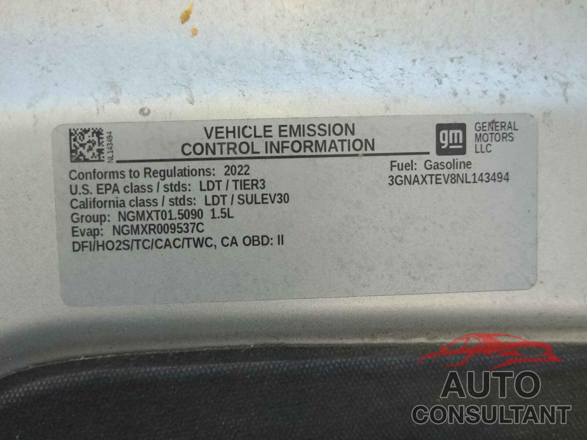 CHEVROLET EQUINOX 2022 - 3GNAXTEV8NL143494
