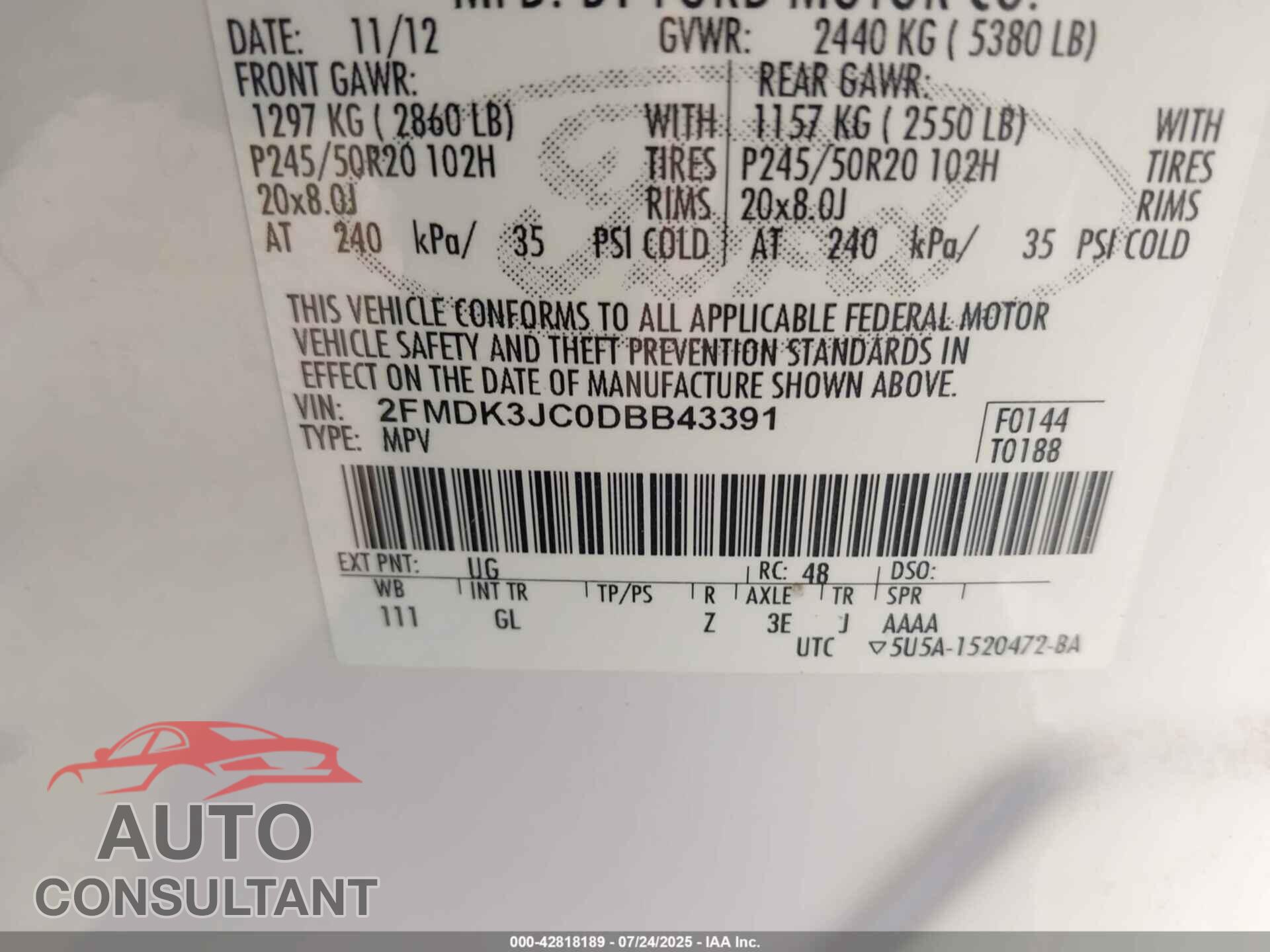 FORD EDGE 2013 - 2FMDK3JC0DBB43391