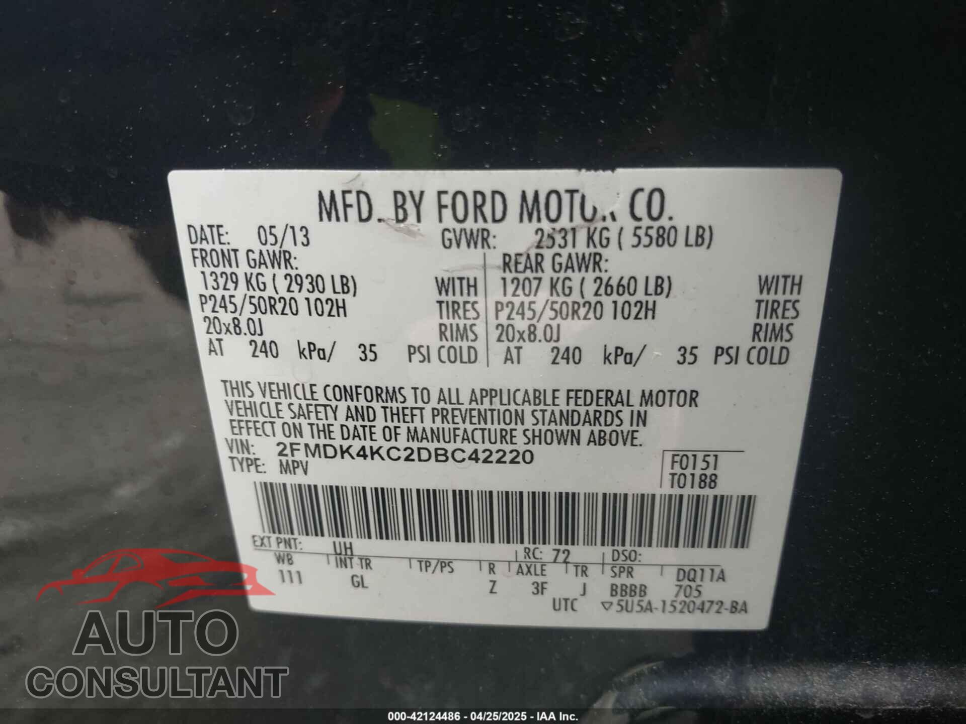 FORD EDGE 2013 - 2FMDK4KC2DBC42220