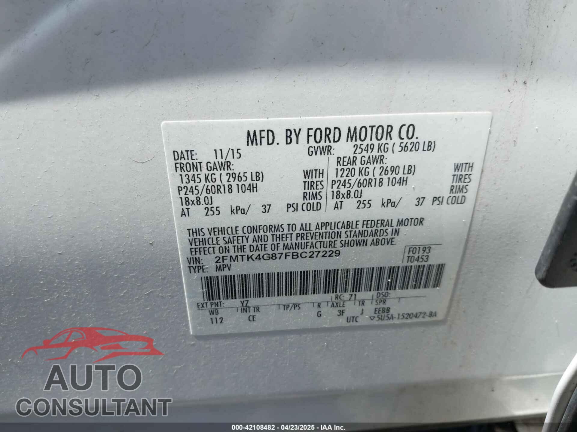 FORD EDGE 2015 - 2FMTK4G87FBC27229