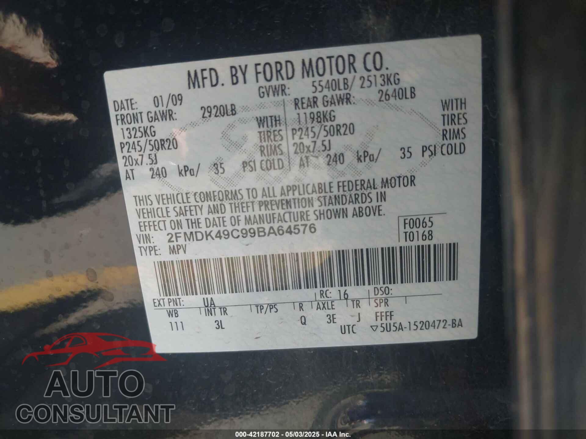 FORD EDGE 2009 - 2FMDK49C99BA64576