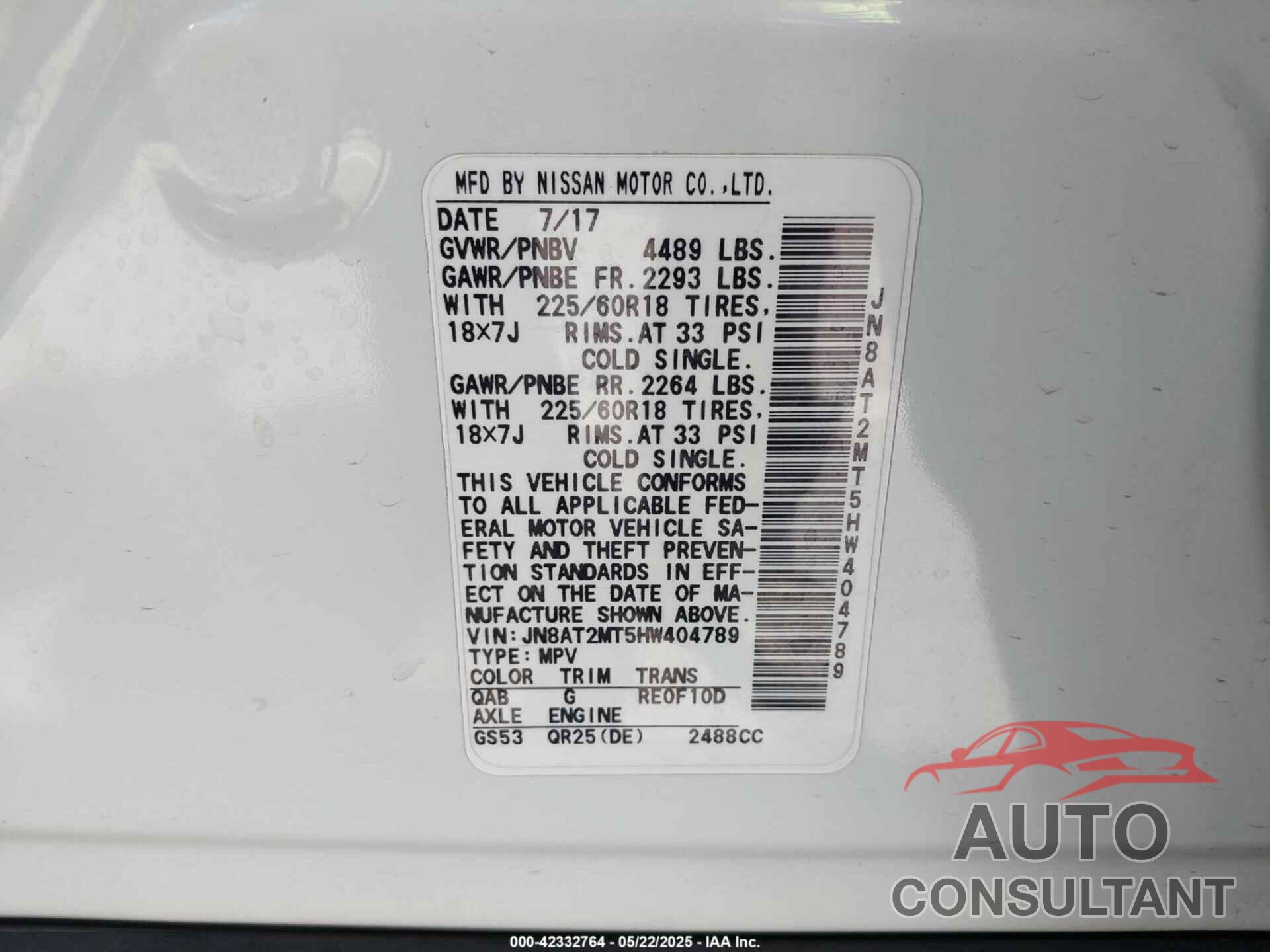 NISSAN ROGUE 2017 - JN8AT2MT5HW404789