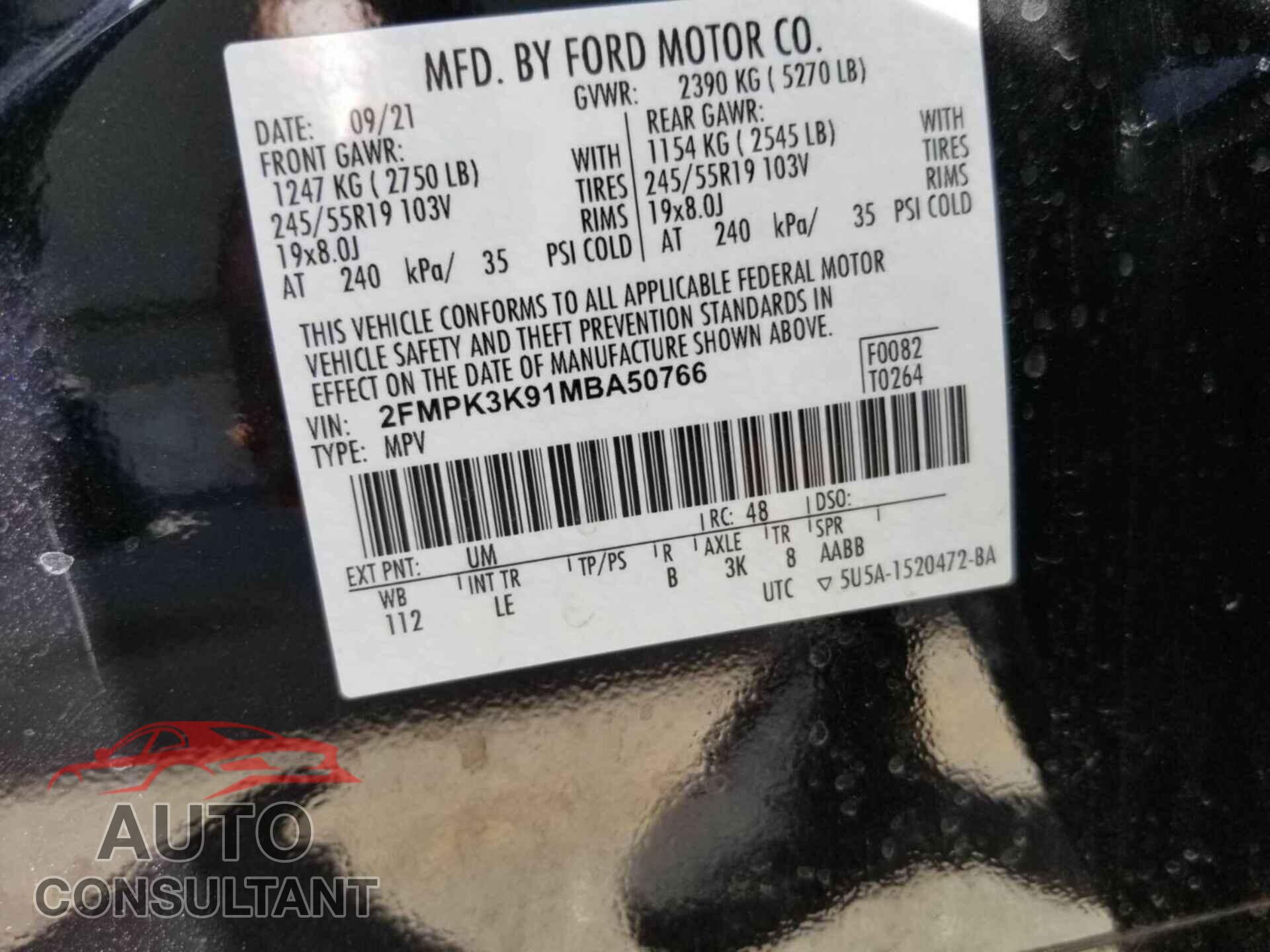FORD EDGE 2021 - 2FMPK3K91MBA50766