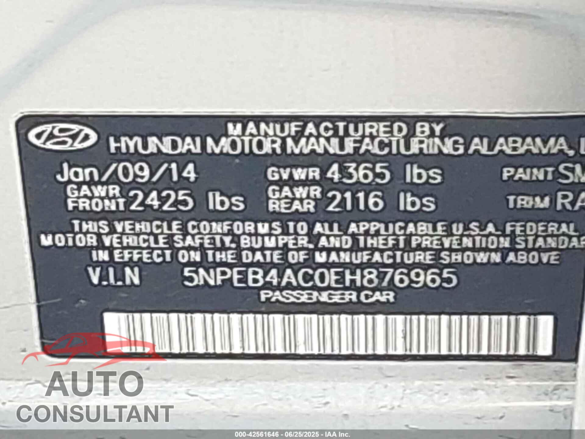 HYUNDAI SONATA 2014 - 5NPEB4AC0EH876965