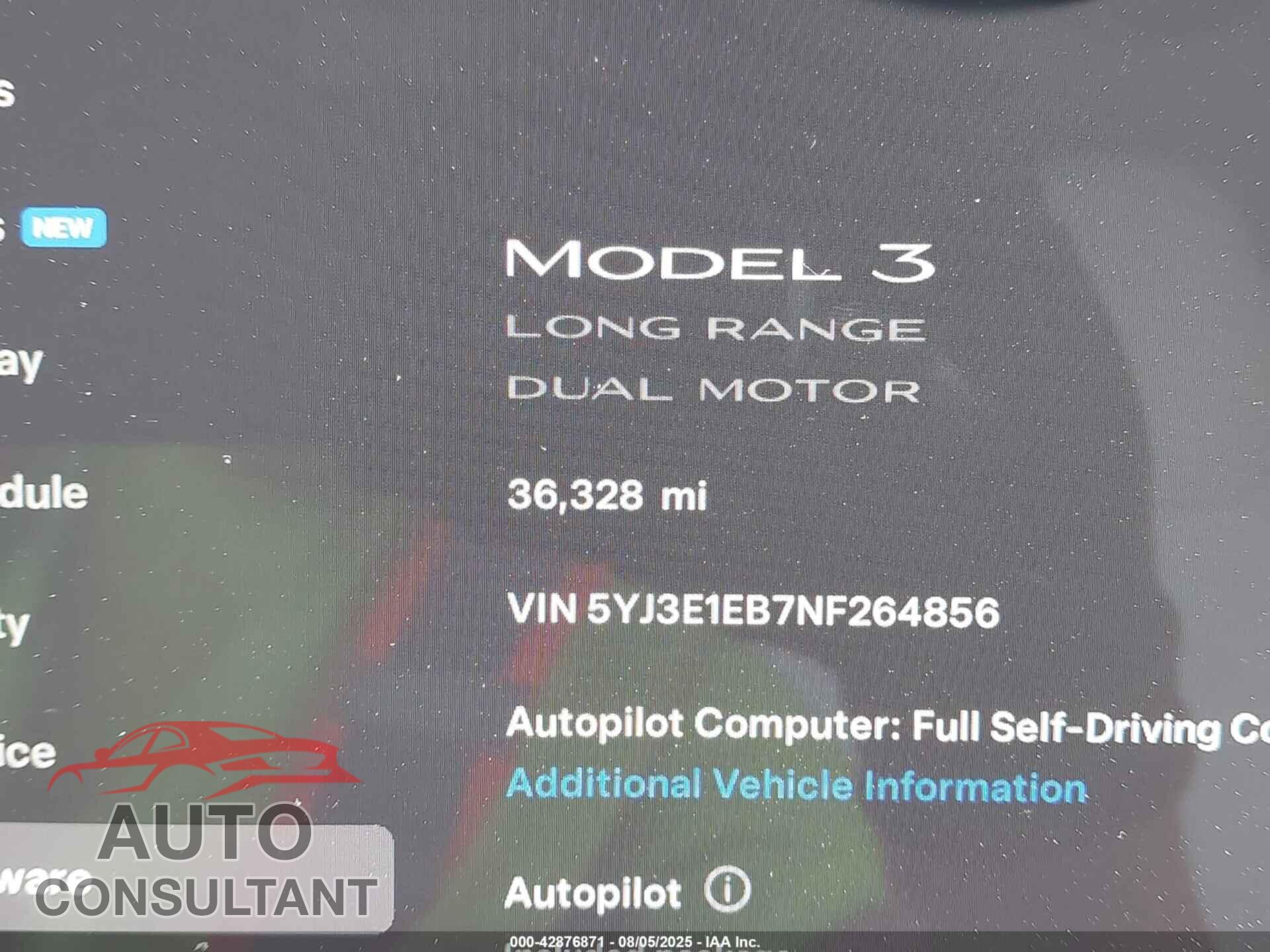 TESLA MODEL 3 2022 - 5YJ3E1EB7NF264856