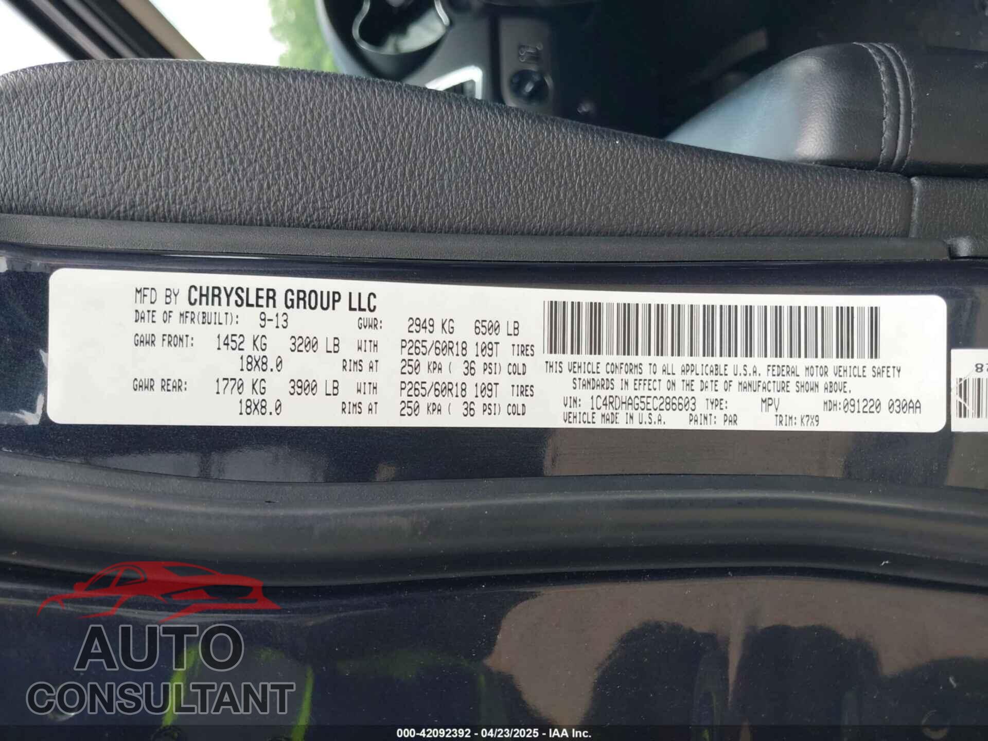 DODGE DURANGO 2014 - 1C4RDHAG5EC286603