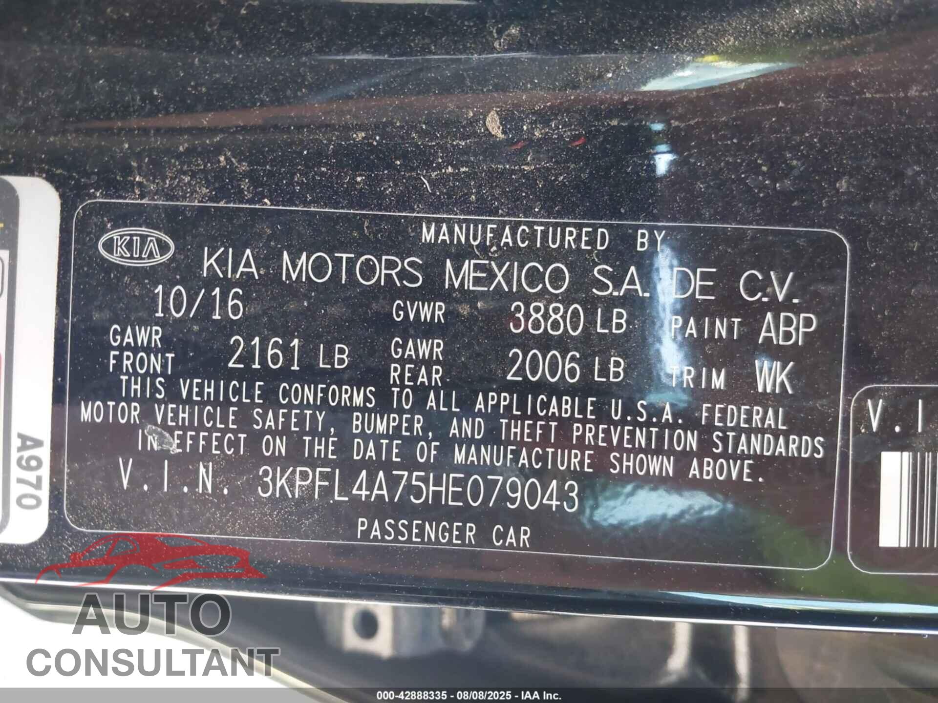 KIA FORTE 2017 - 3KPFL4A75HE079043