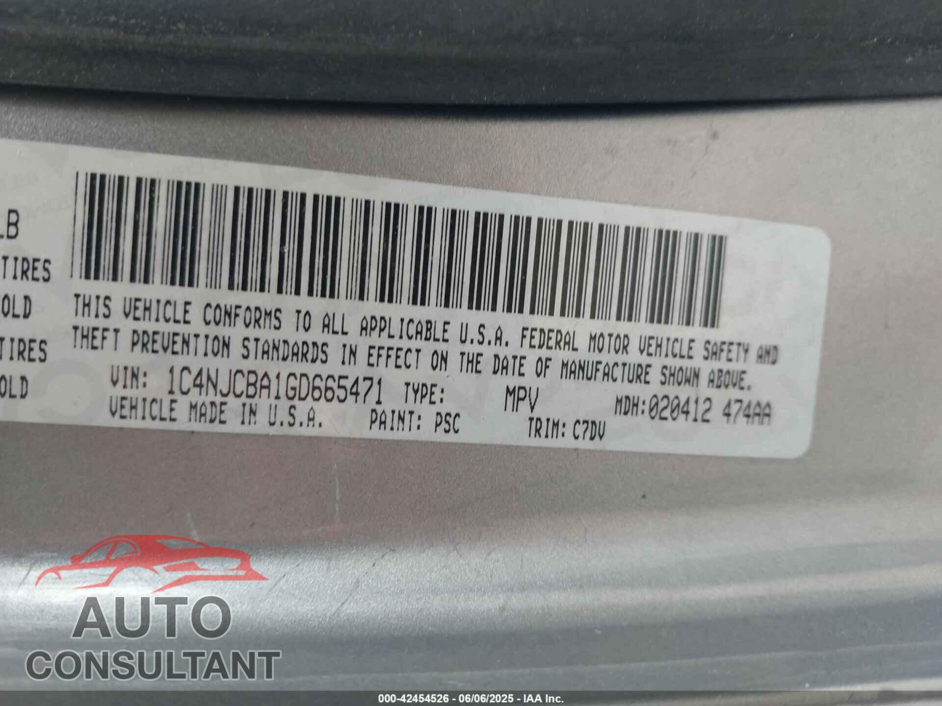 JEEP COMPASS 2016 - 1C4NJCBA1GD665471