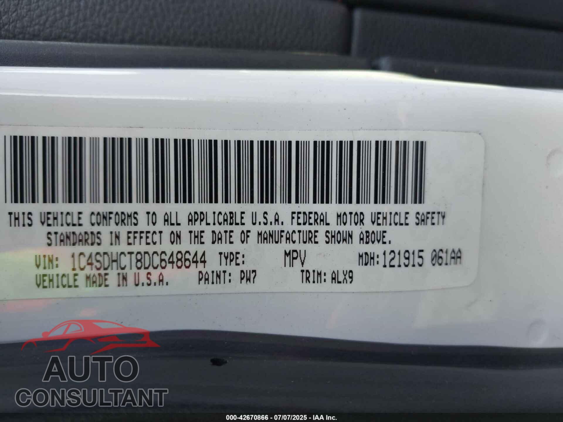 DODGE DURANGO 2013 - 1C4SDHCT8DC648644
