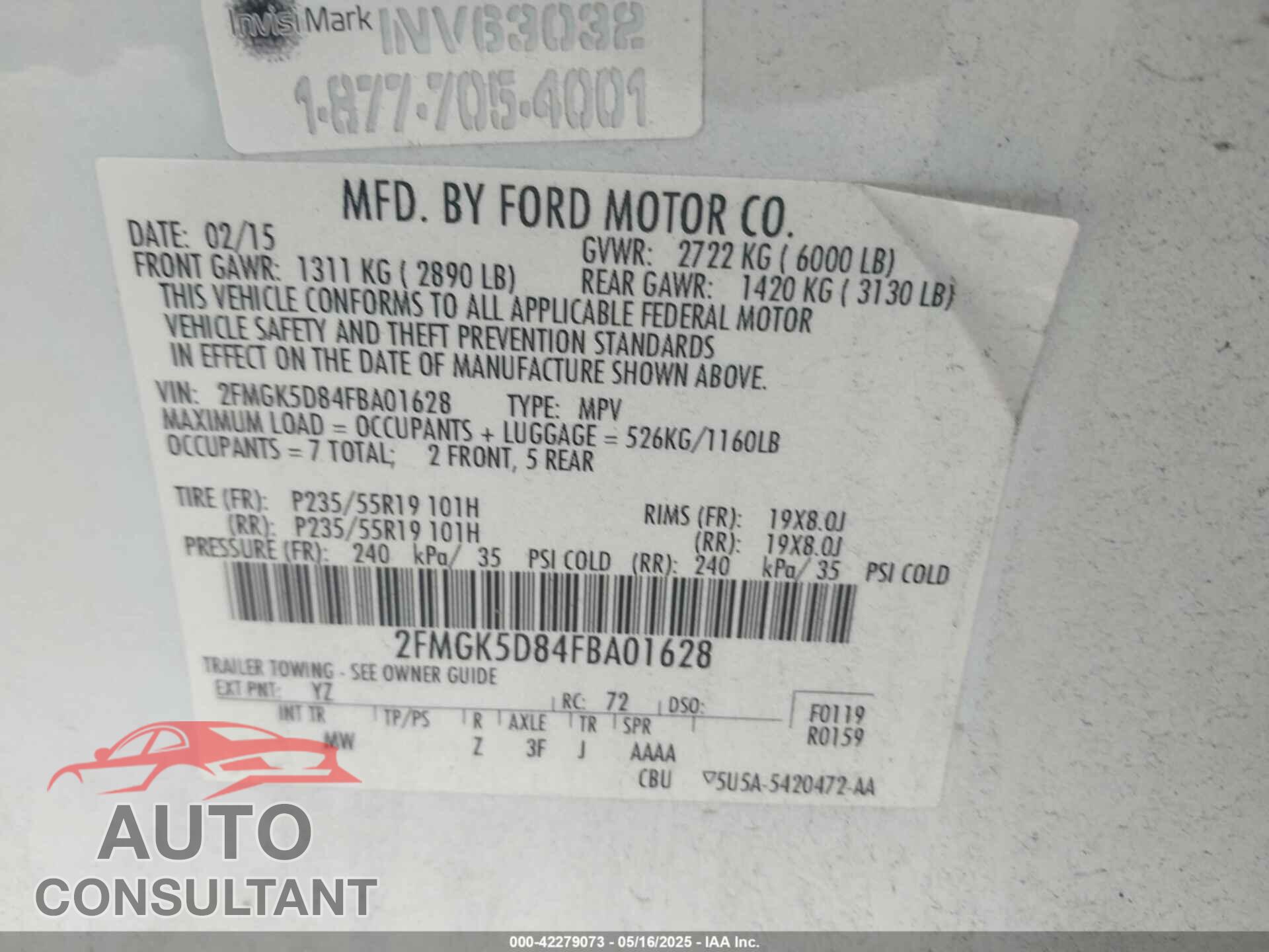 FORD FLEX 2015 - 2FMGK5D84FBA01628