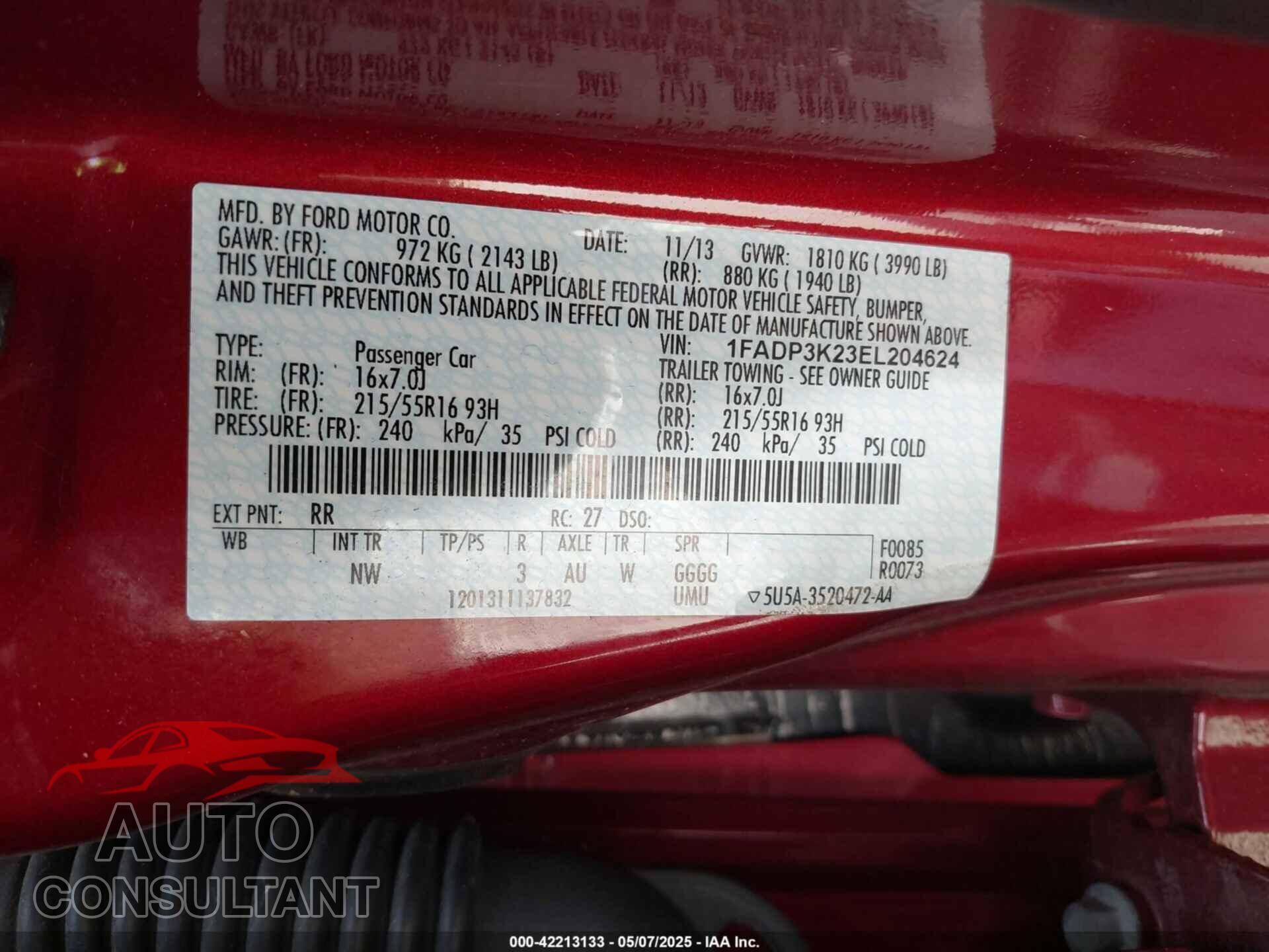 FORD FOCUS 2014 - 1FADP3K23EL204624