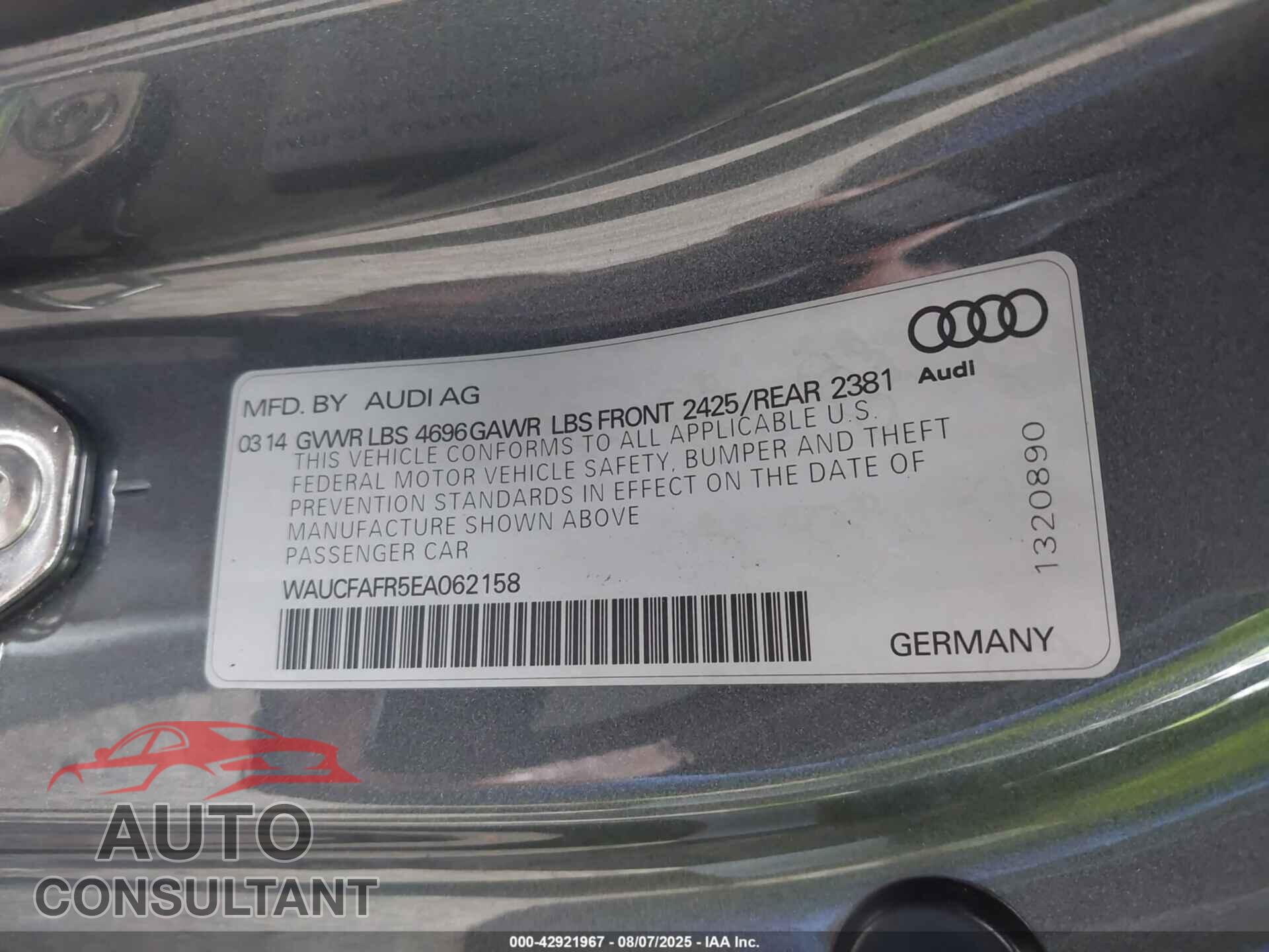 AUDI A5 2014 - WAUCFAFR5EA062158