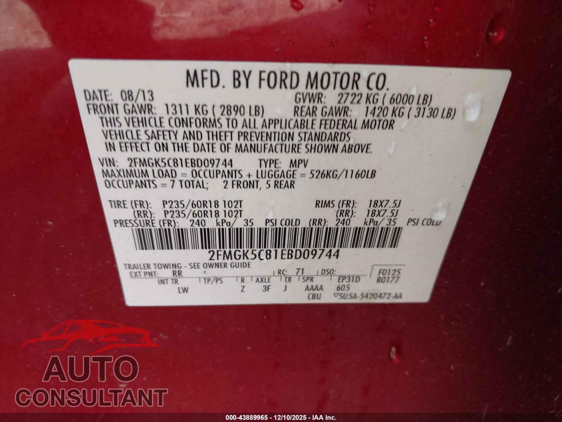FORD FLEX 2014 - 2FMGK5C81EBD09744