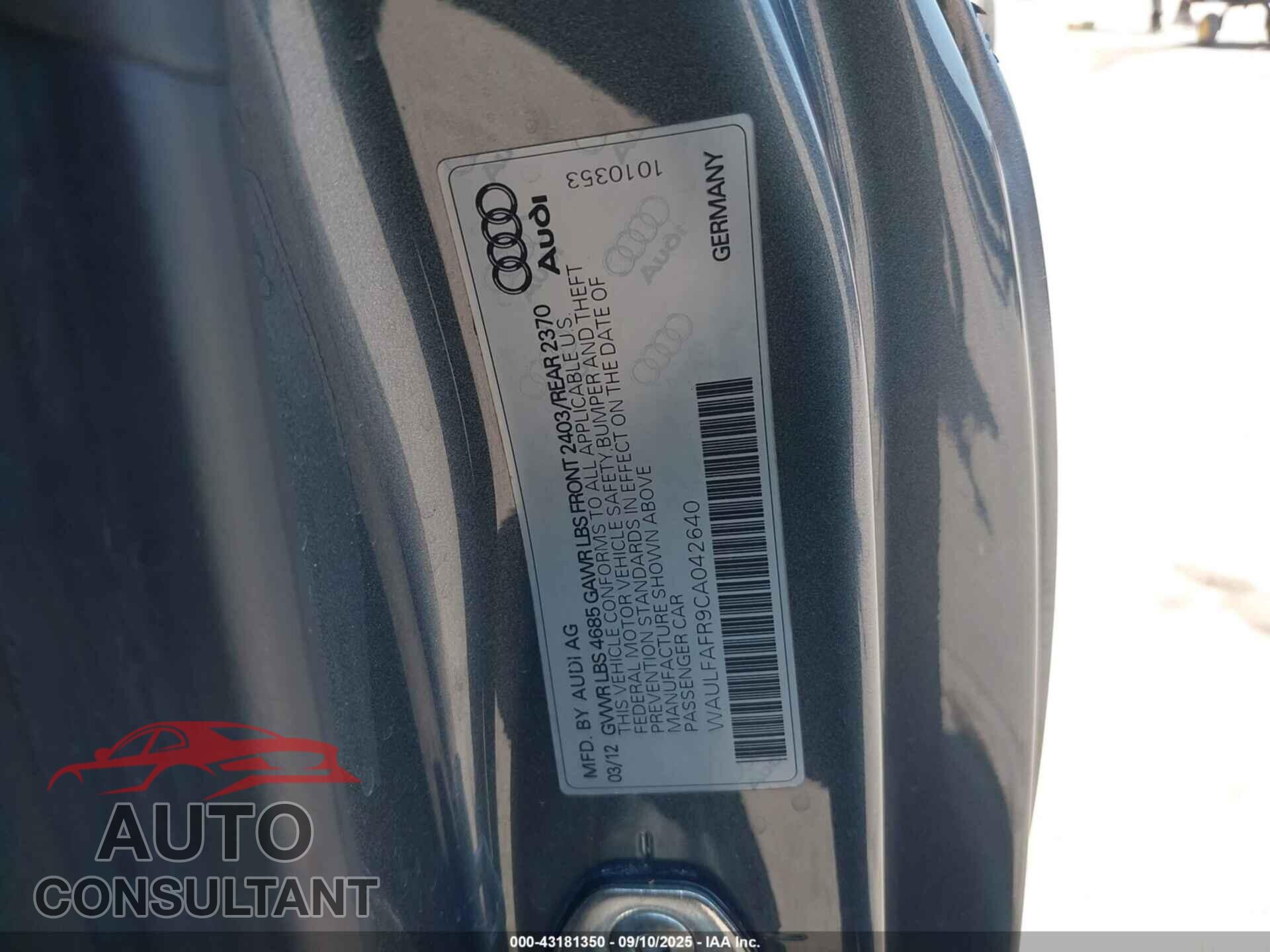 AUDI A5 2012 - WAULFAFR9CA042640