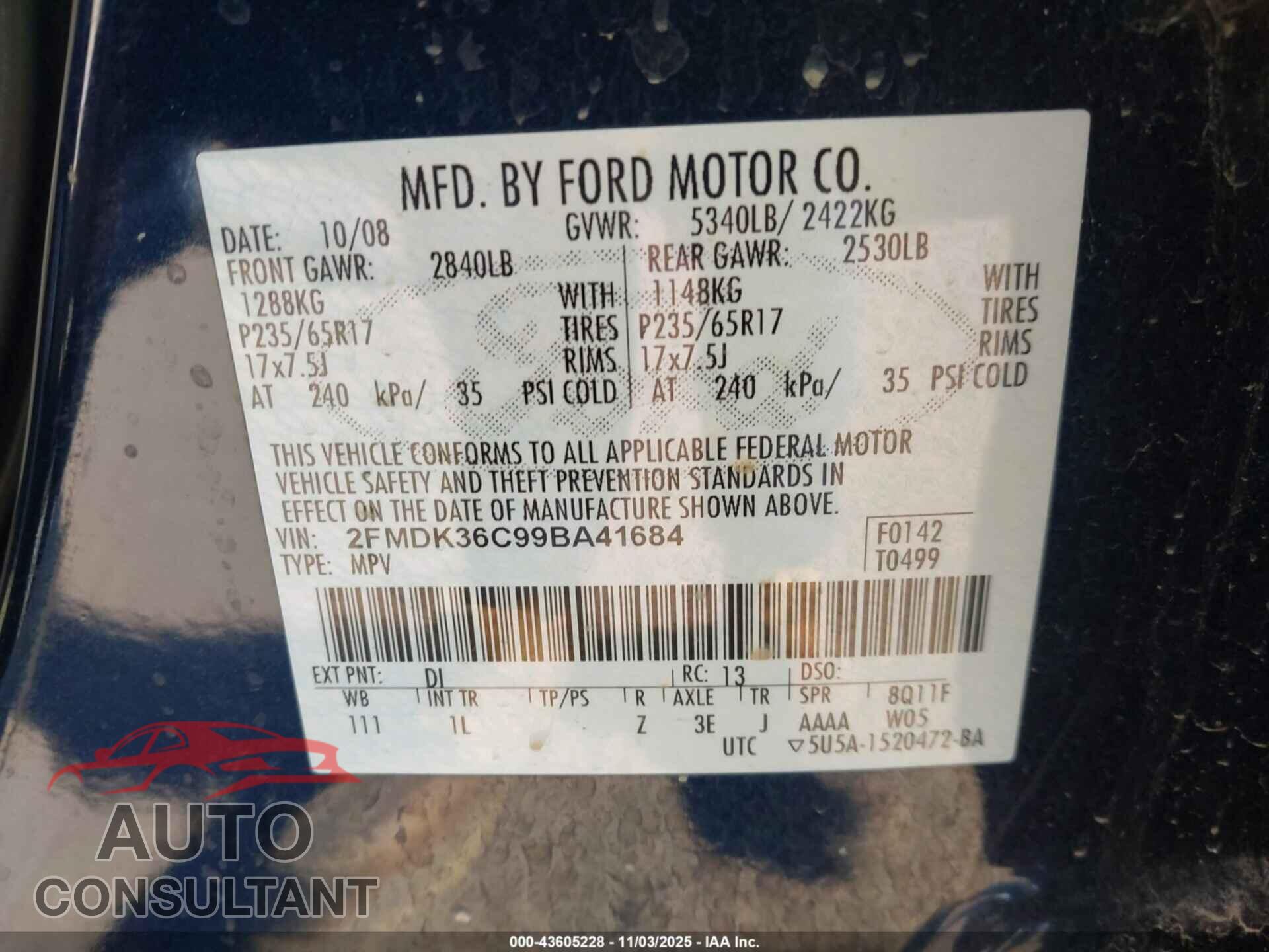 FORD EDGE 2009 - 2FMDK36C99BA41684