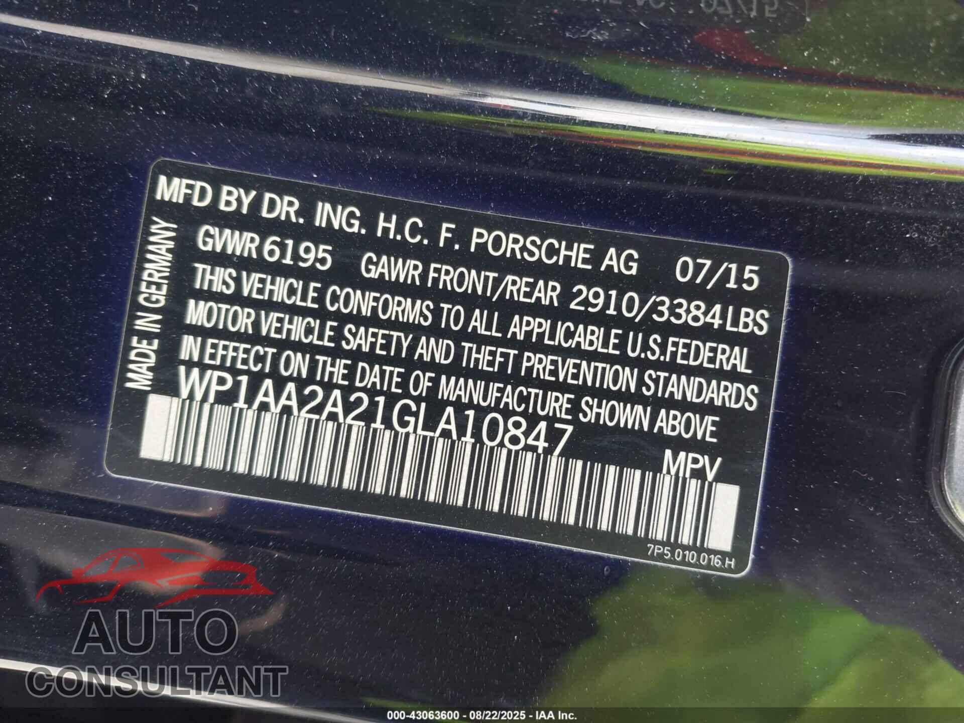 PORSCHE CAYENNE 2016 - WP1AA2A21GLA10847
