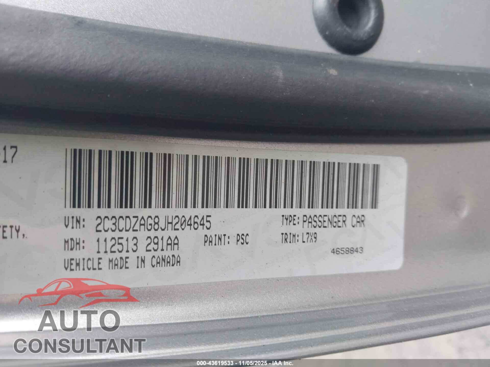 DODGE CHALLENGER 2018 - 2C3CDZAG8JH204645