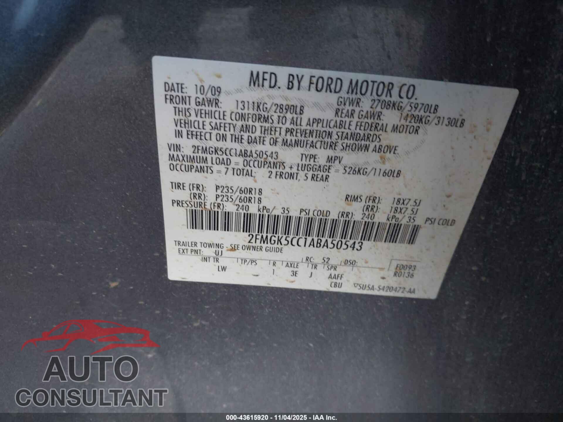 FORD FLEX 2010 - 2FMGK5CC1ABA50543