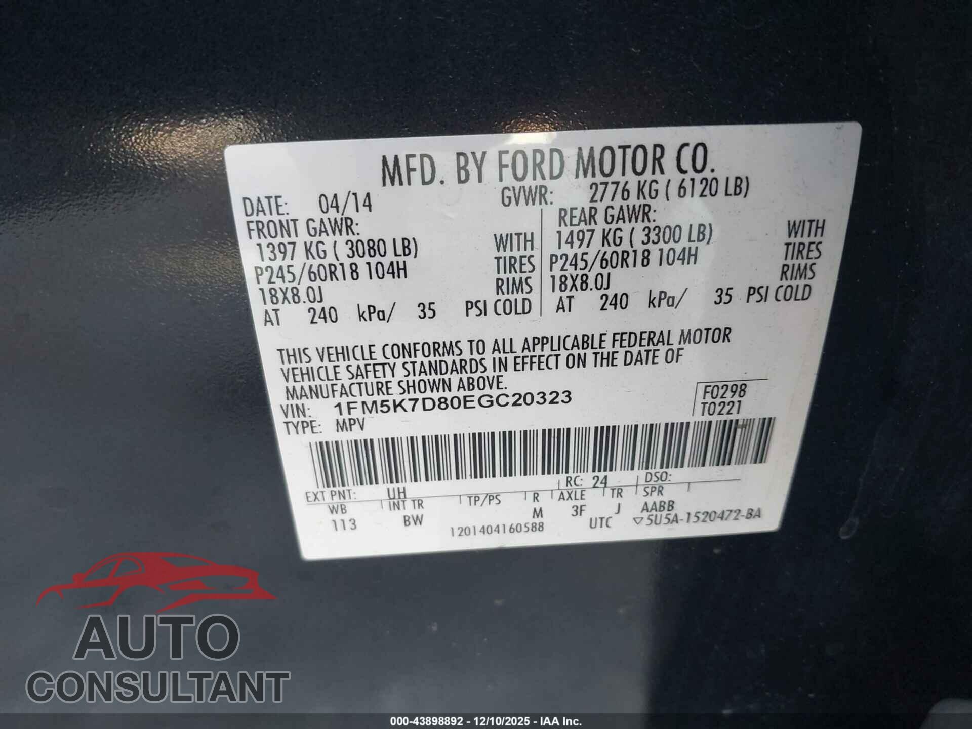 FORD EXPLORER 2014 - 1FM5K7D80EGC20323