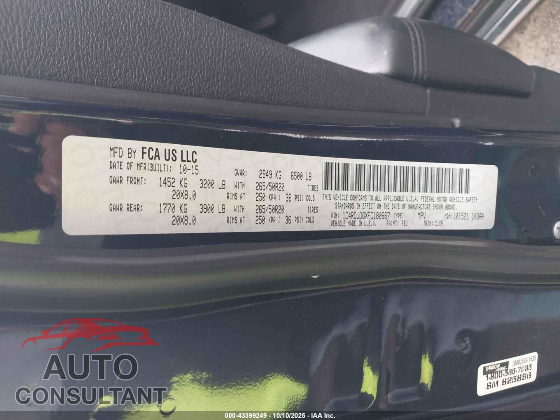 DODGE DURANGO 2015 - 1C4RDJDGXFC180667