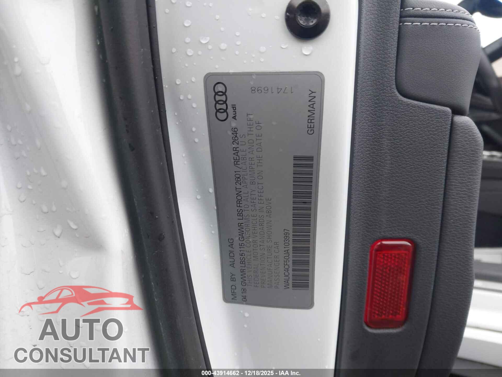 AUDI S5 2018 - WAUC4CF50JA103997