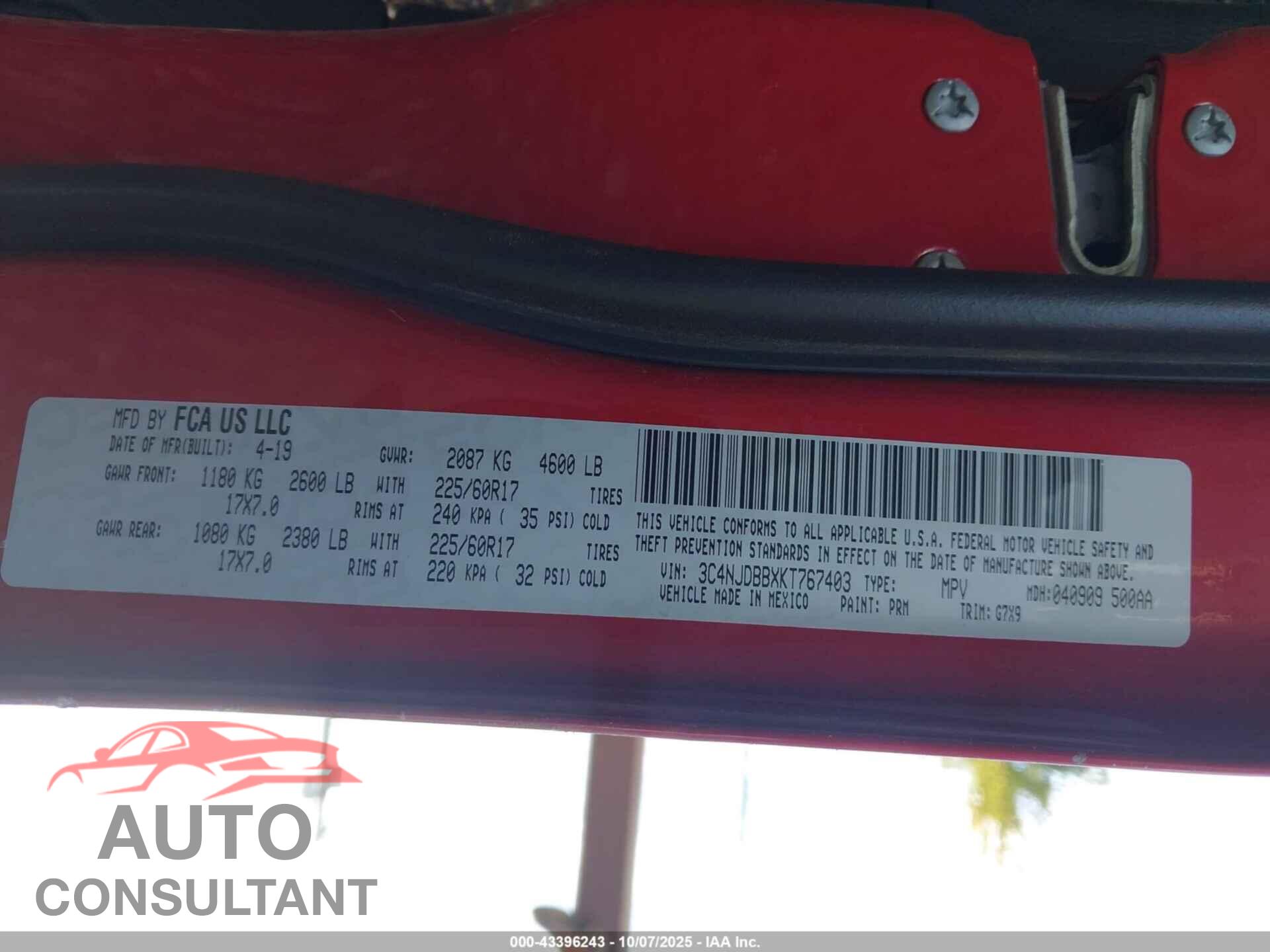 JEEP COMPASS 2019 - 3C4NJDBBXKT767403