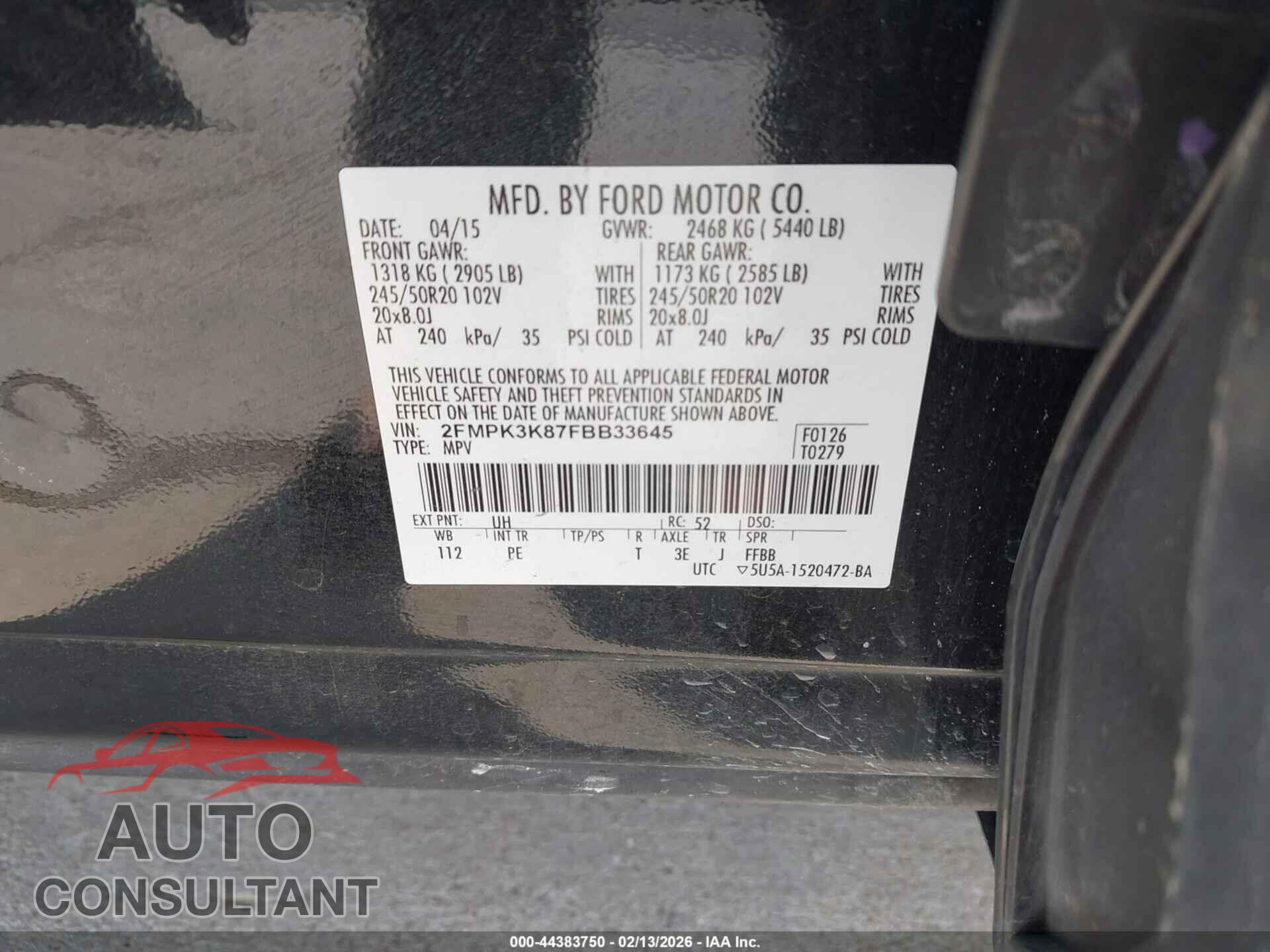 FORD EDGE 2015 - 2FMPK3K87FBB33645
