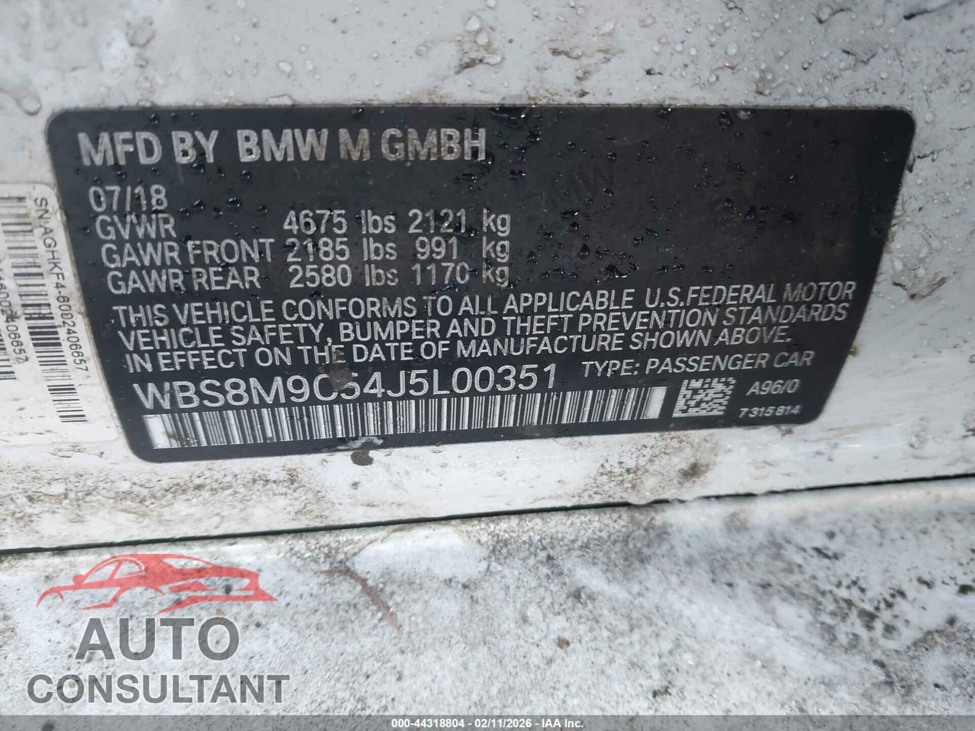 BMW M3 2018 - WBS8M9C54J5L00351