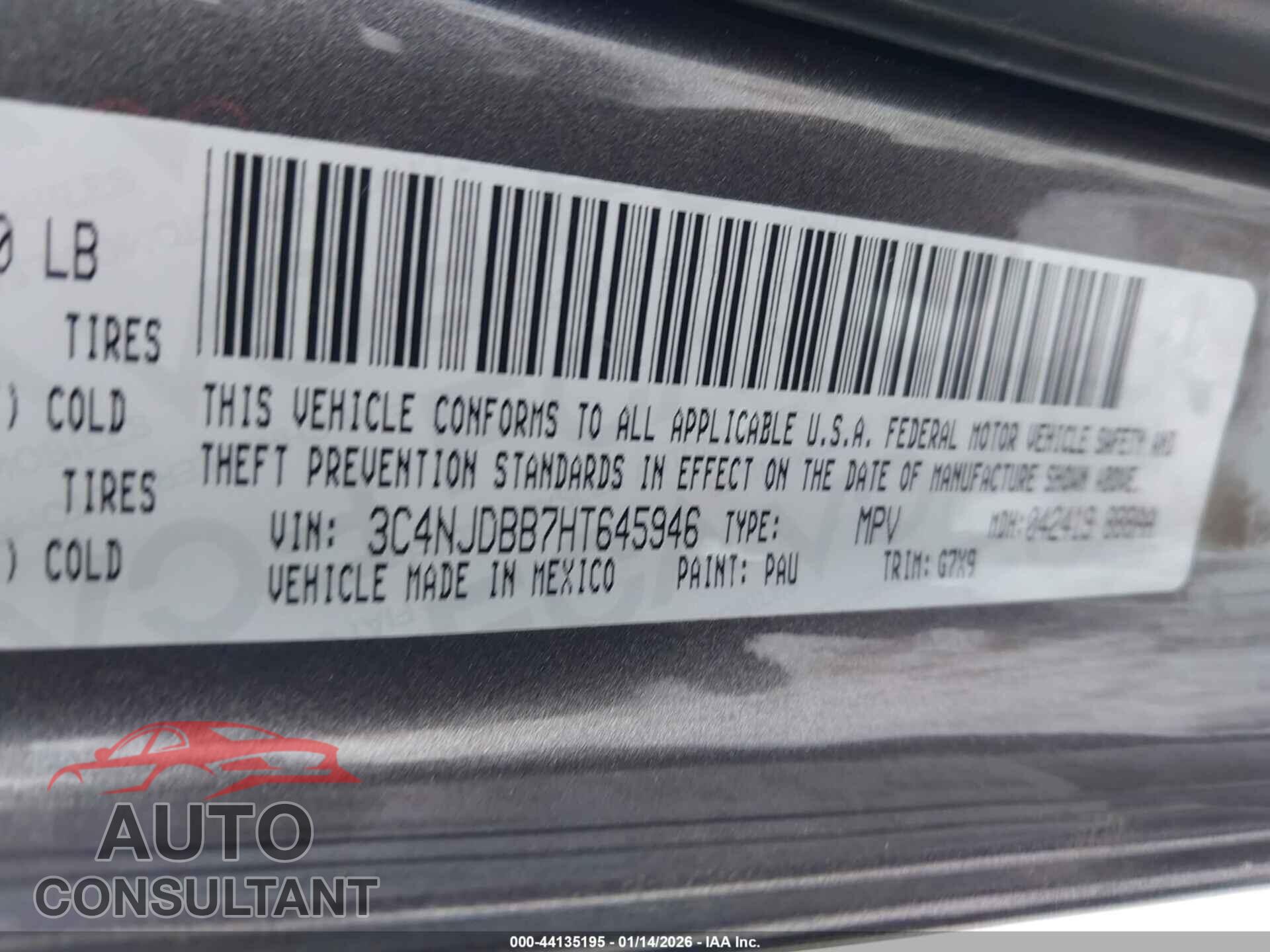 JEEP NEW COMPASS 2017 - 3C4NJDBB7HT645946