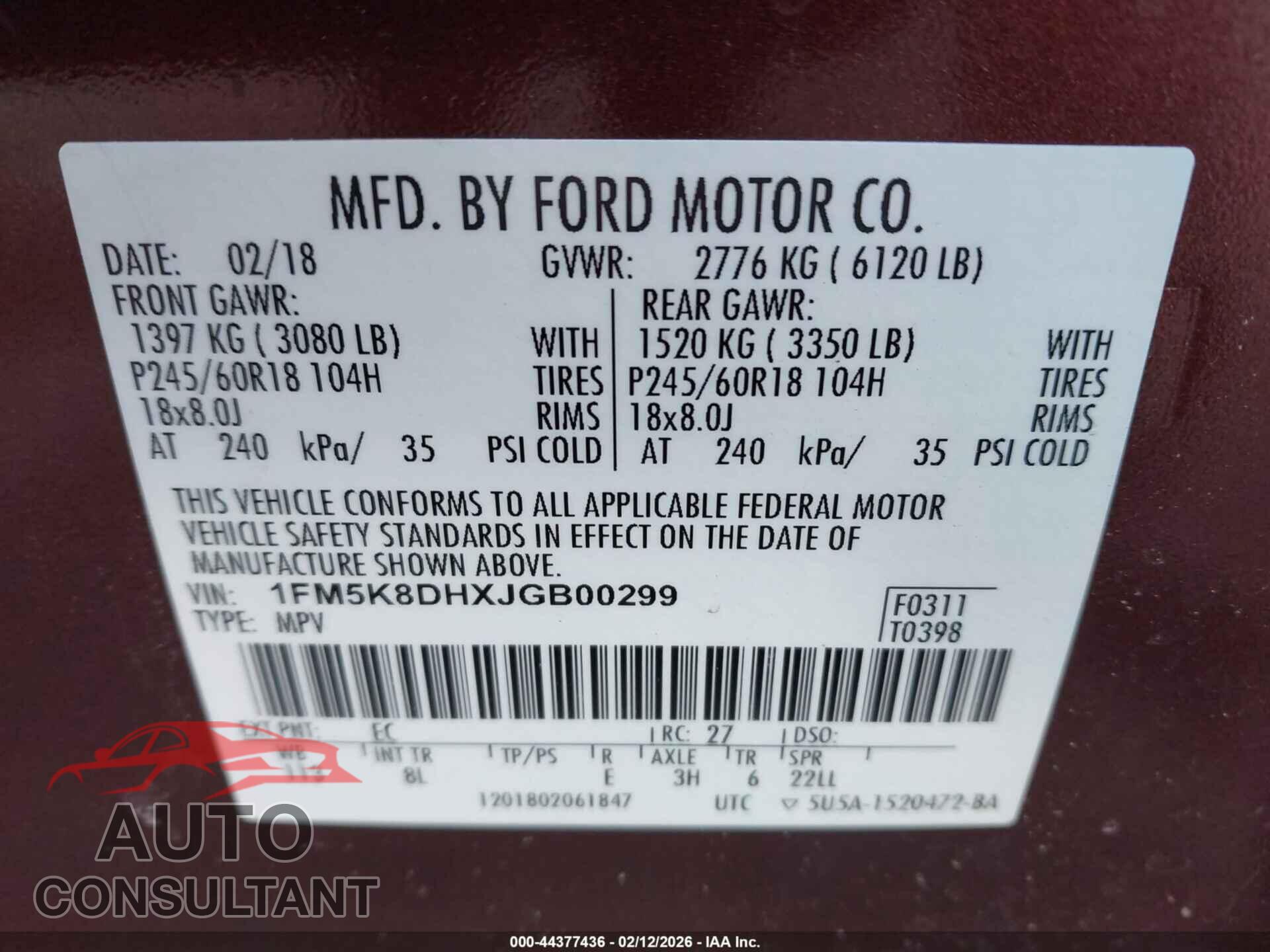 FORD EXPLORER 2018 - 1FM5K8DHXJGB00299
