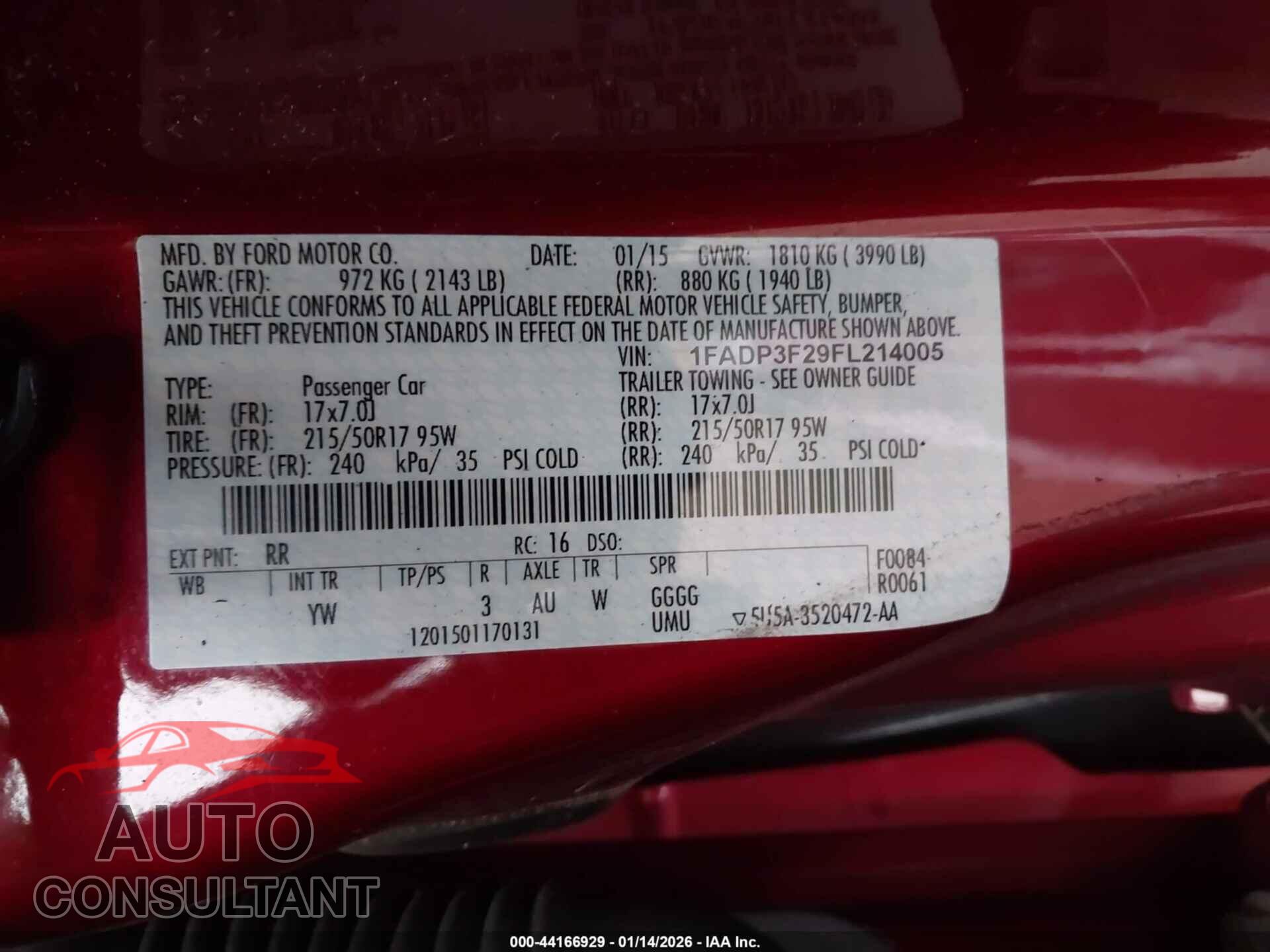 FORD FOCUS 2015 - 1FADP3F29FL214005