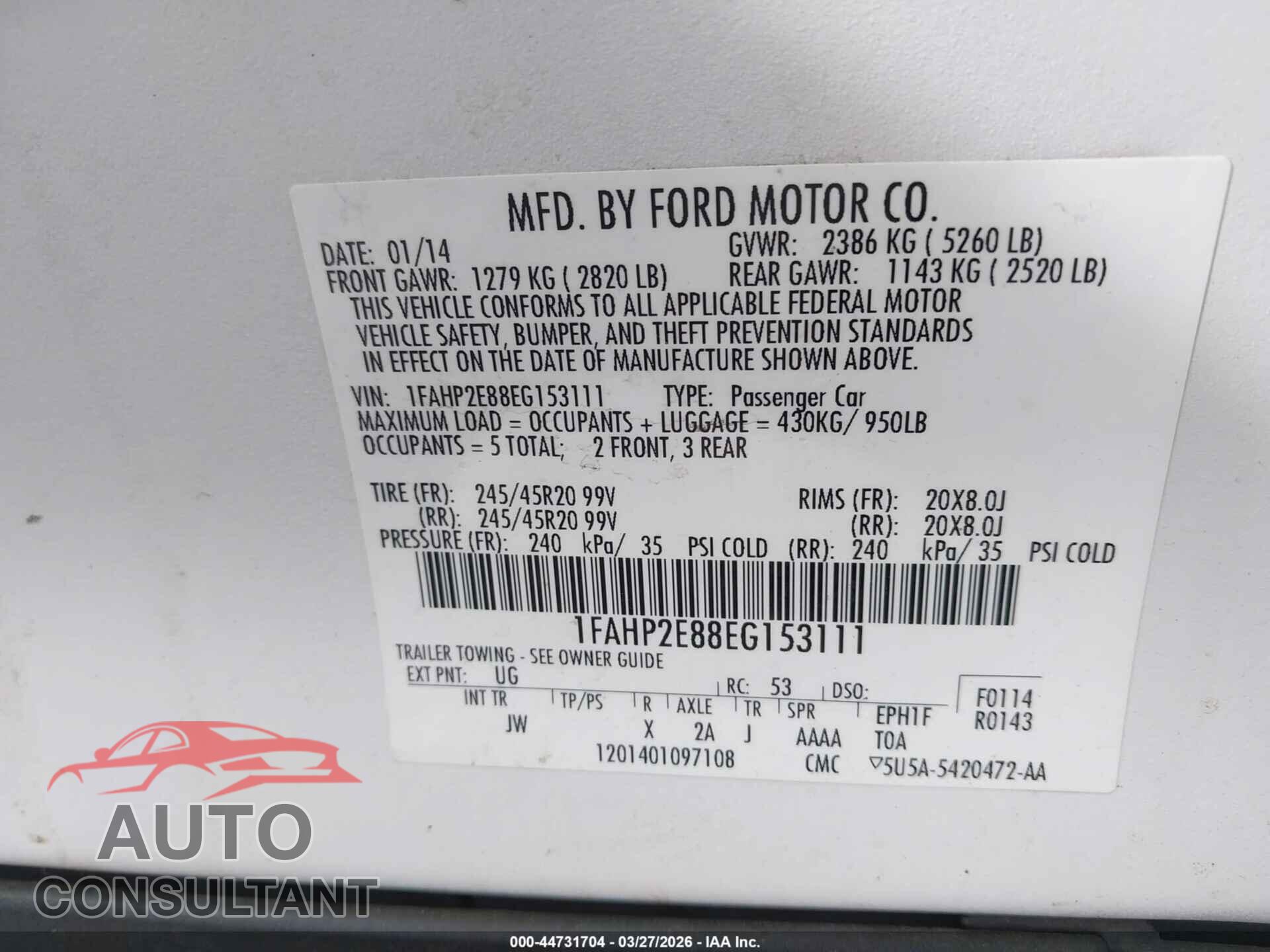 FORD TAURUS 2014 - 1FAHP2E88EG153111