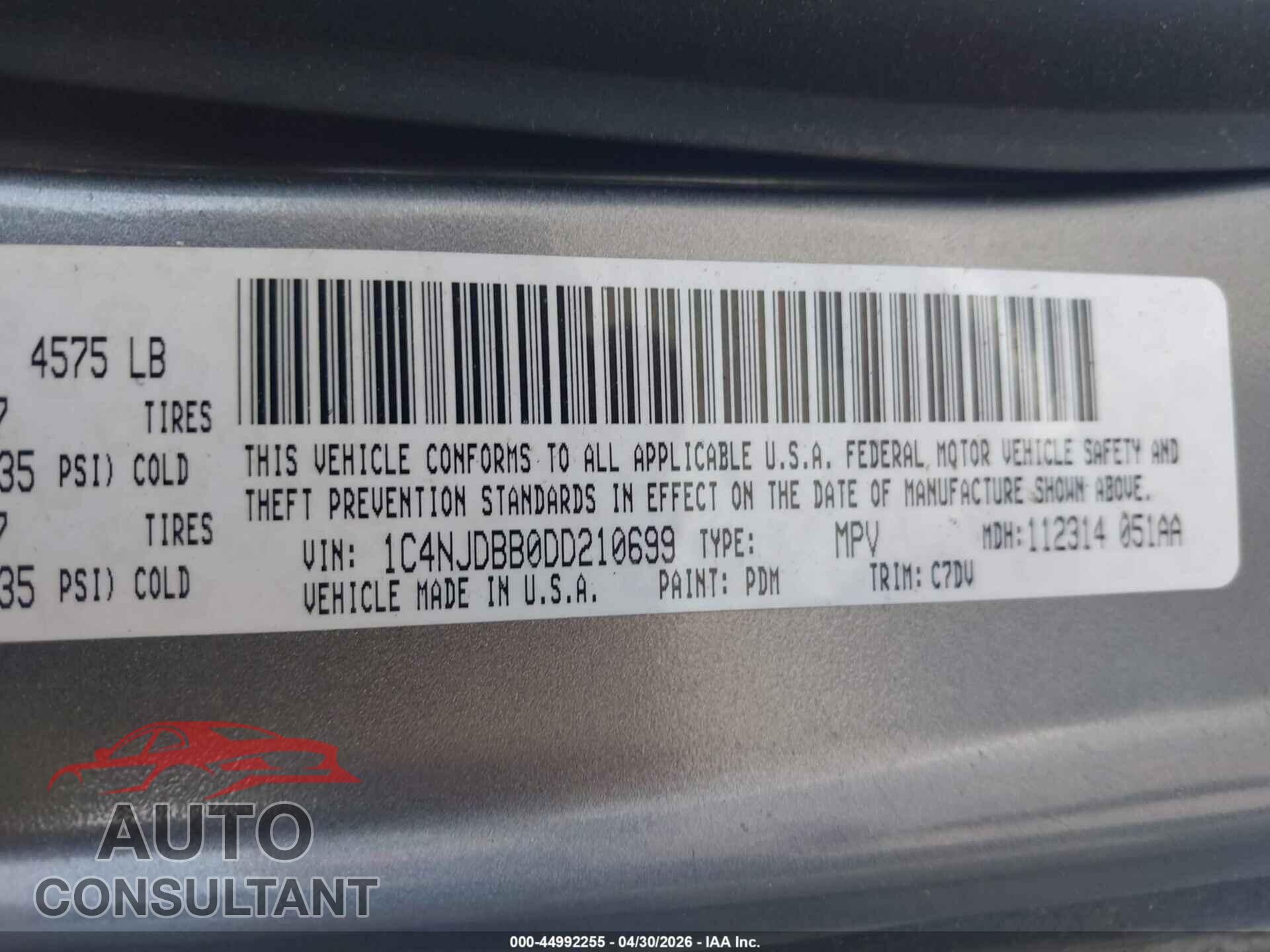 JEEP COMPASS 2013 - 1C4NJDBB0DD210699