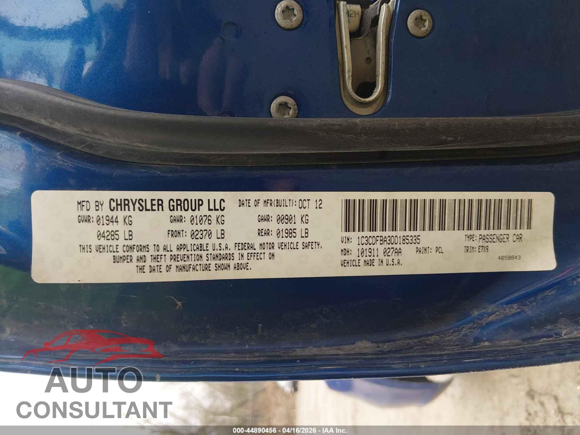 DODGE DART 2013 - 1C3CDFBA3DD185335