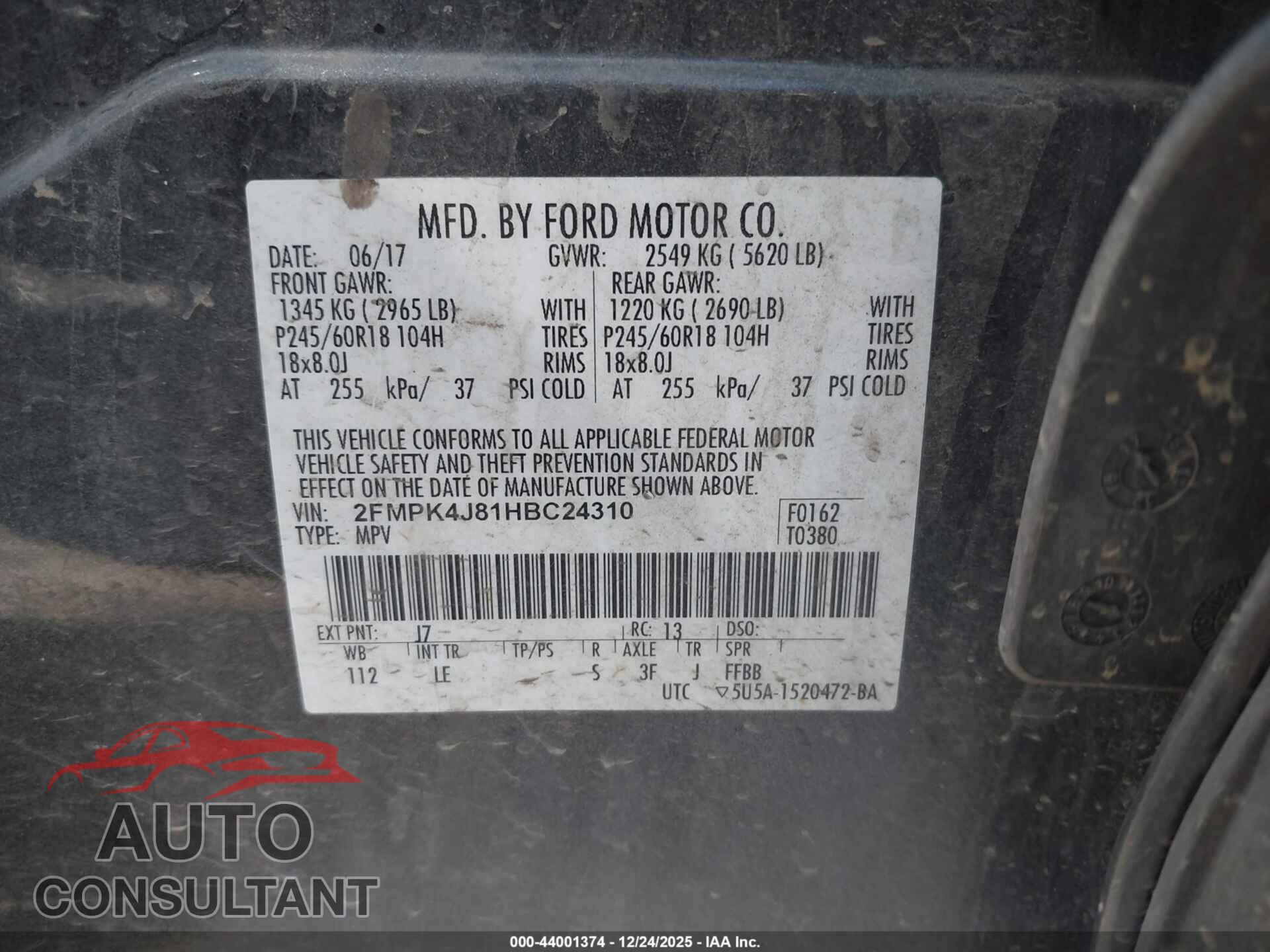 FORD EDGE 2017 - 2FMPK4J81HBC24310